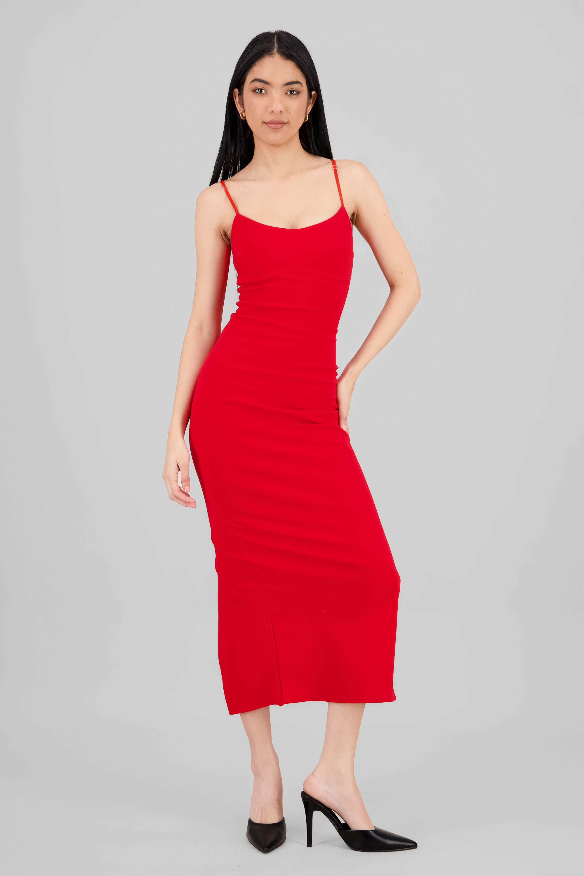 Solid Bodycon Maxi Dress RED