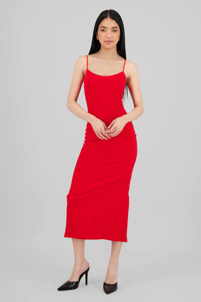 Solid Bodycon Maxi Dress RED