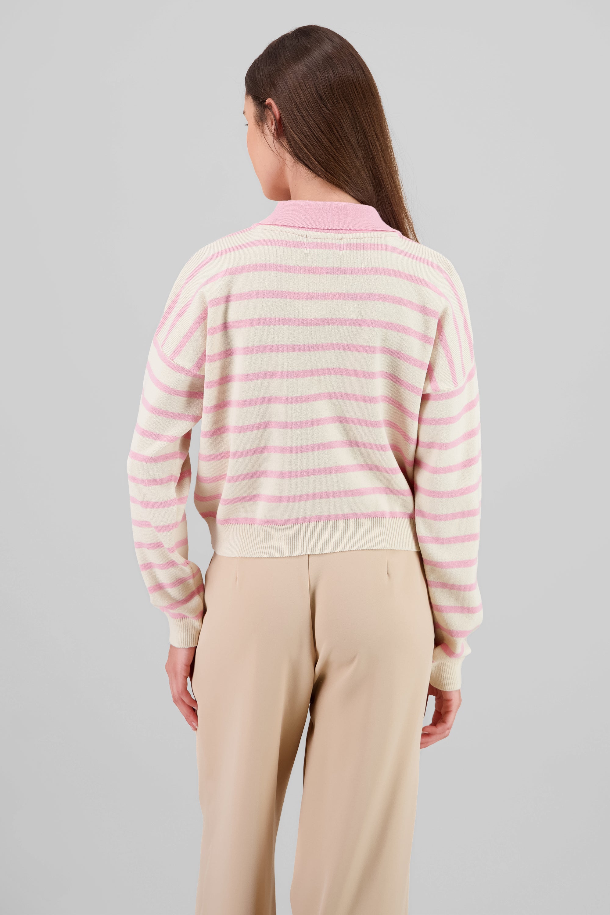 Striped Polo Sweater Long Sleeve Hypsters PINK COMBO