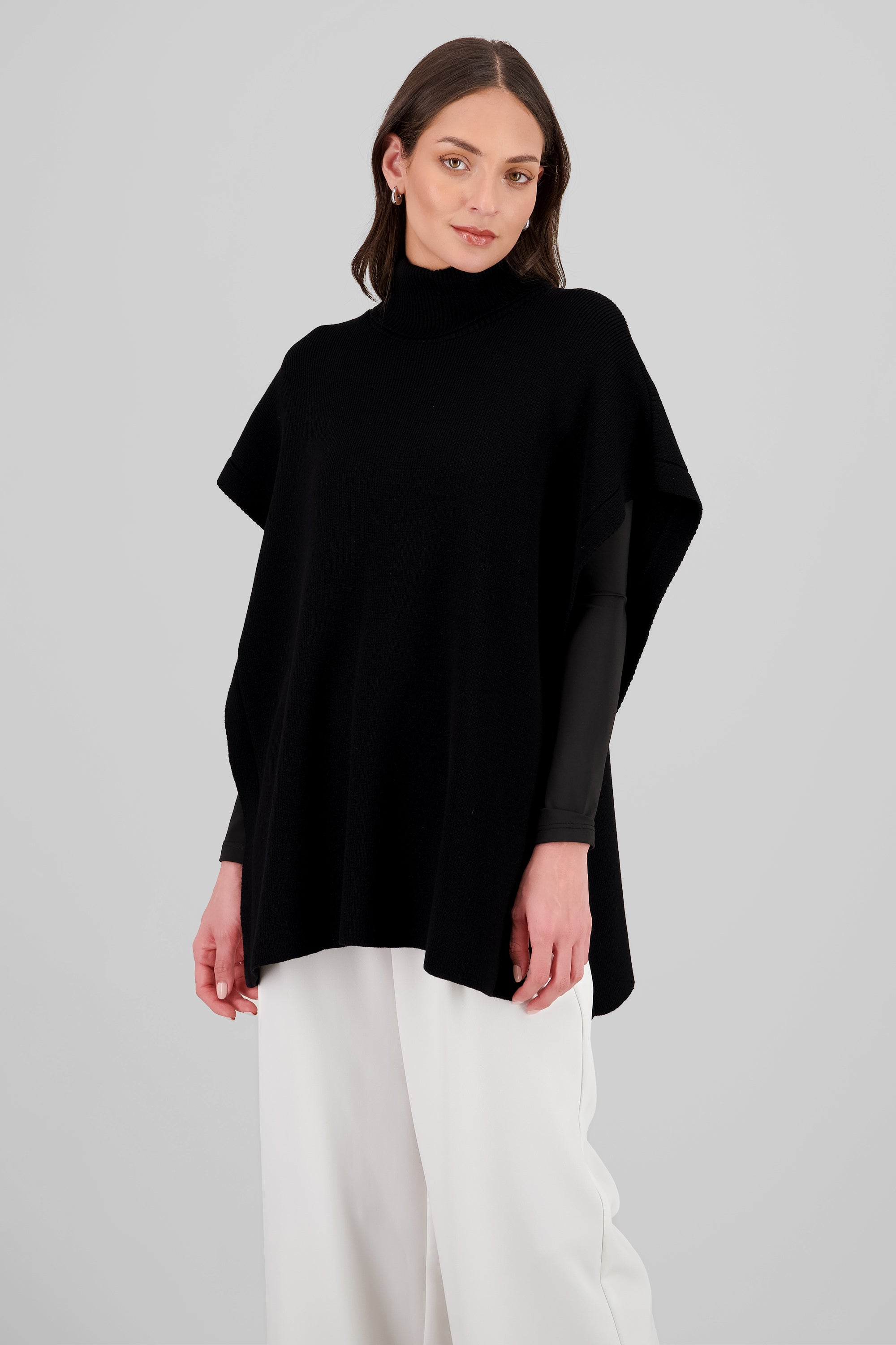 High Neck Sleeveless Poncho BLACK