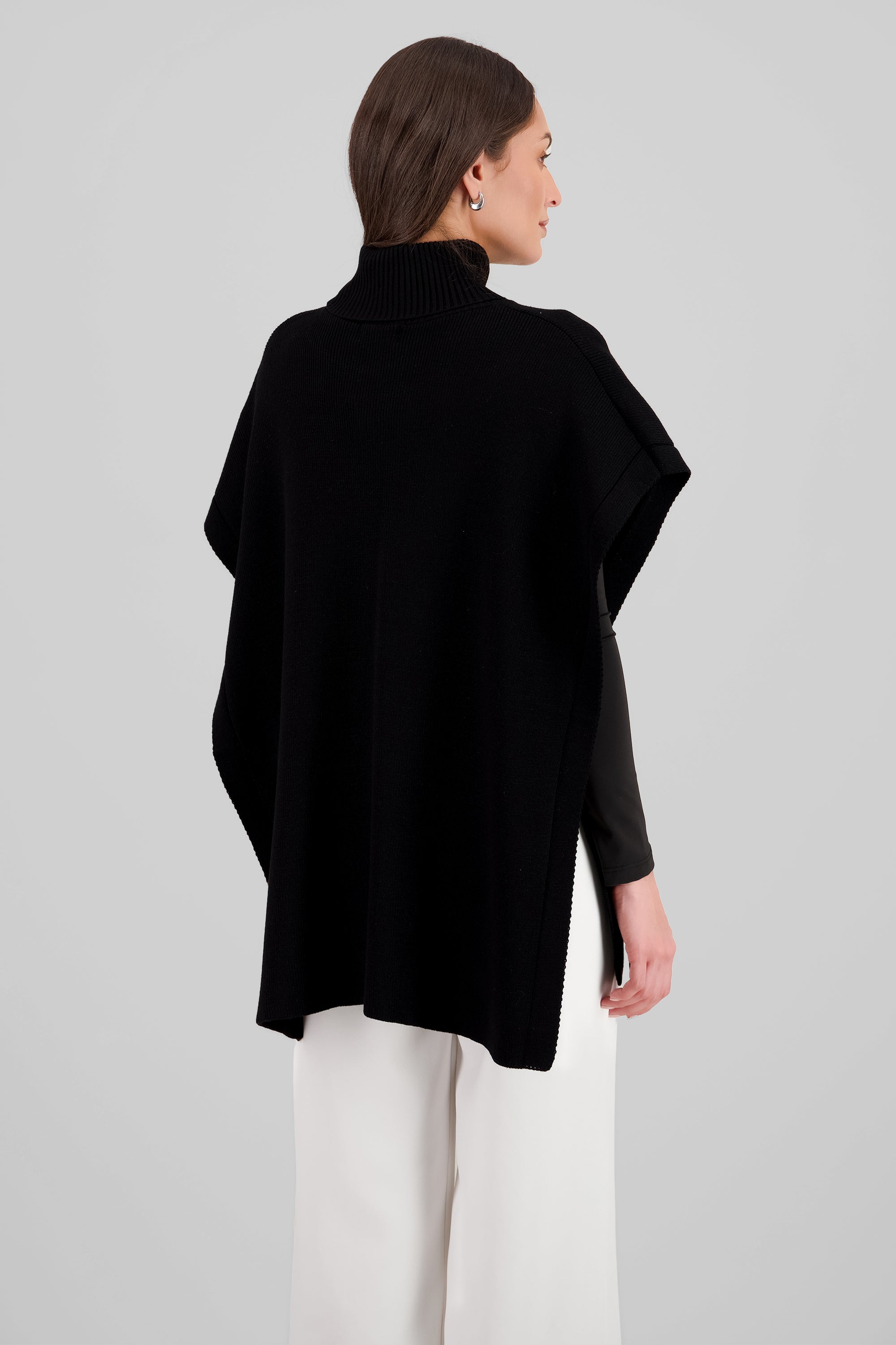 High Neck Sleeveless Poncho BLACK