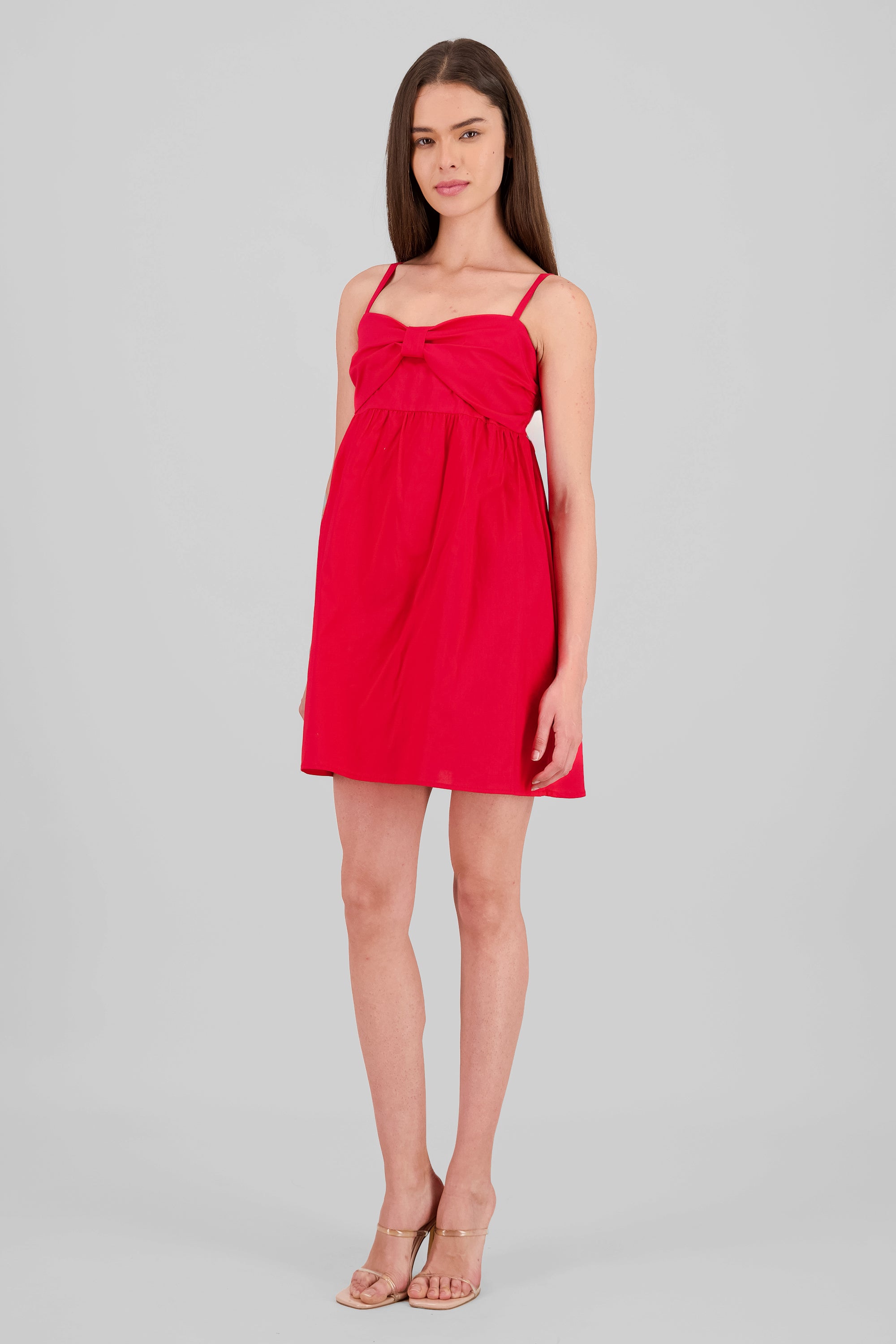 Poplin Mini Dress with Bow Detail RED