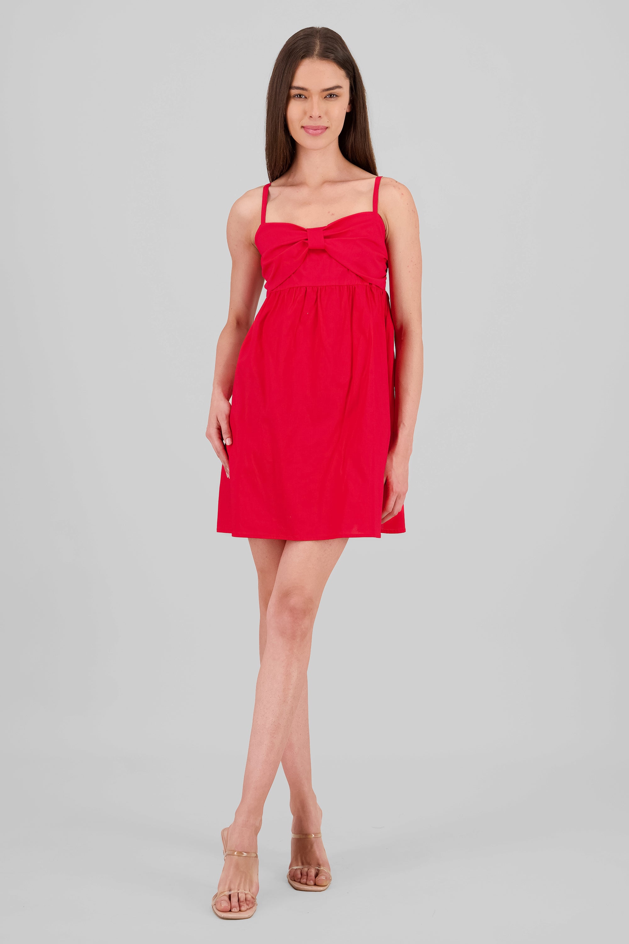 Poplin Mini Dress with Bow Detail RED