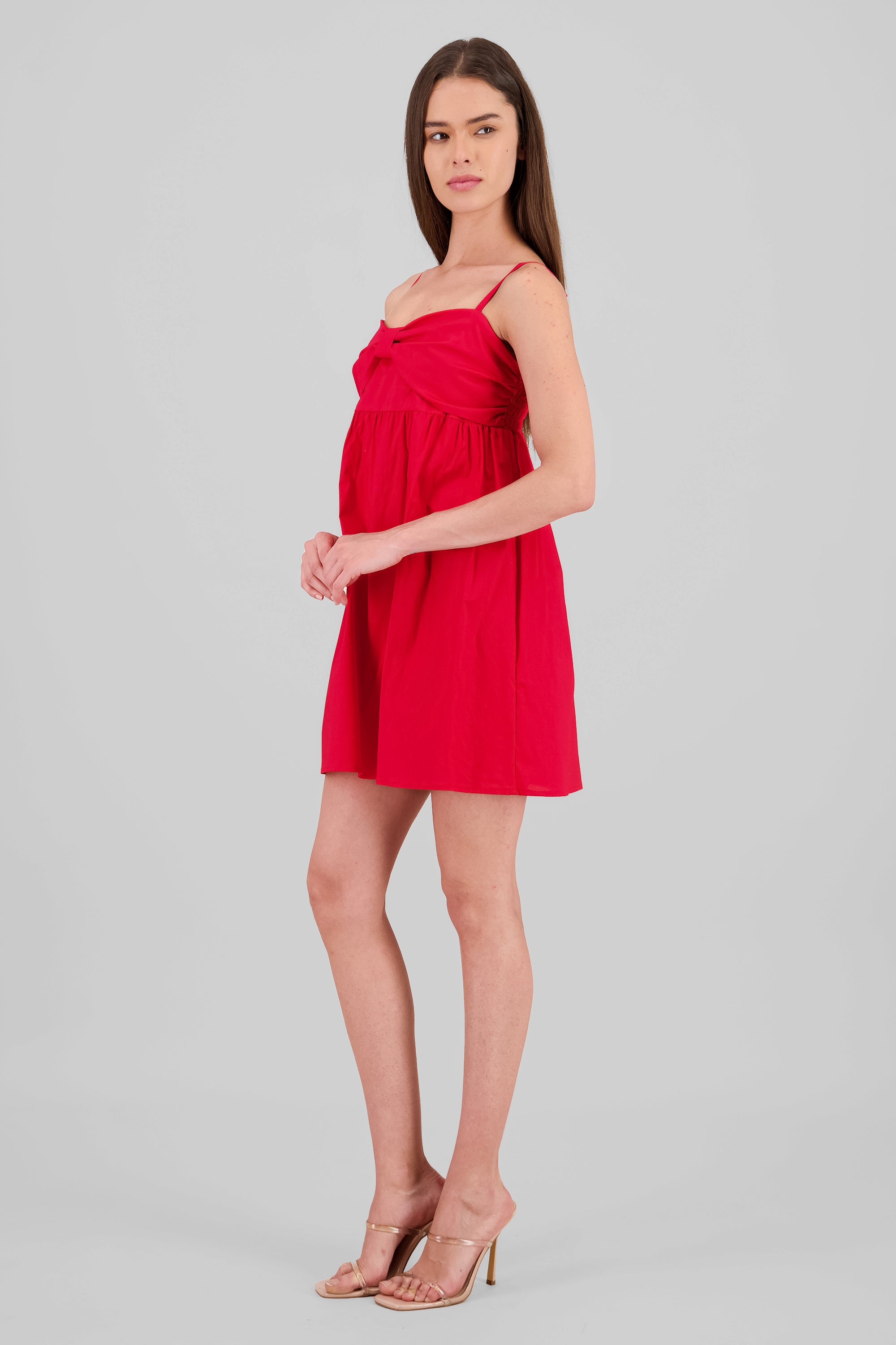 Poplin Mini Dress with Bow Detail RED