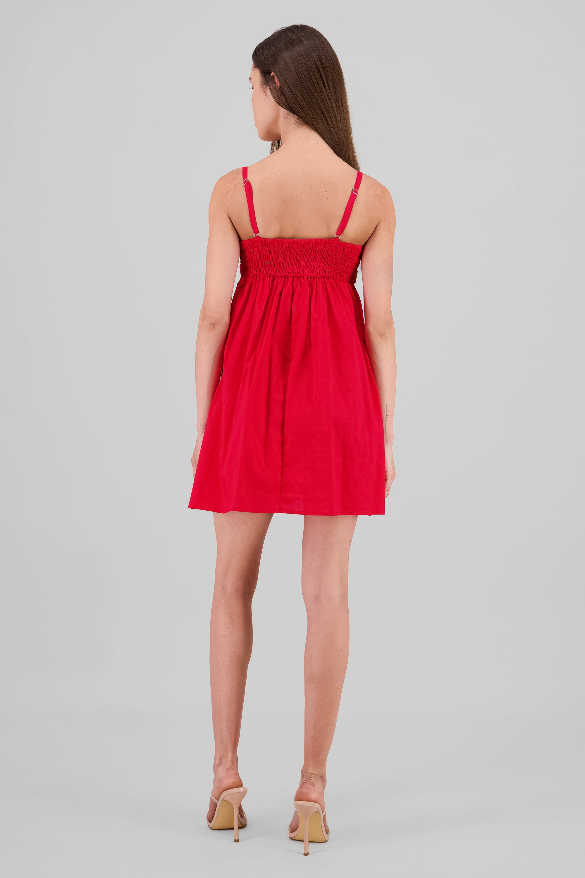 Poplin Mini Dress with Bow Detail RED