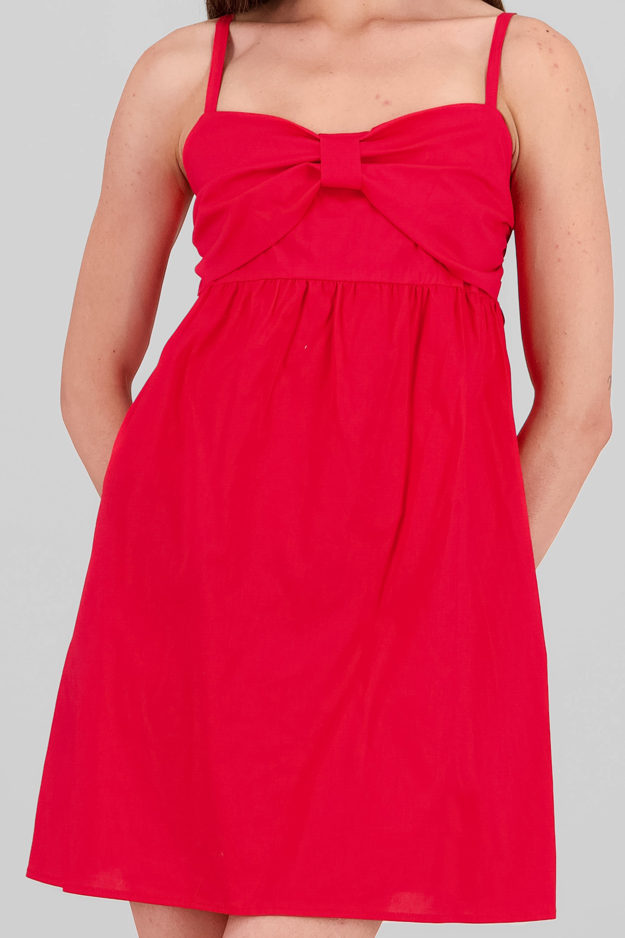 Poplin Mini Dress with Bow Detail RED