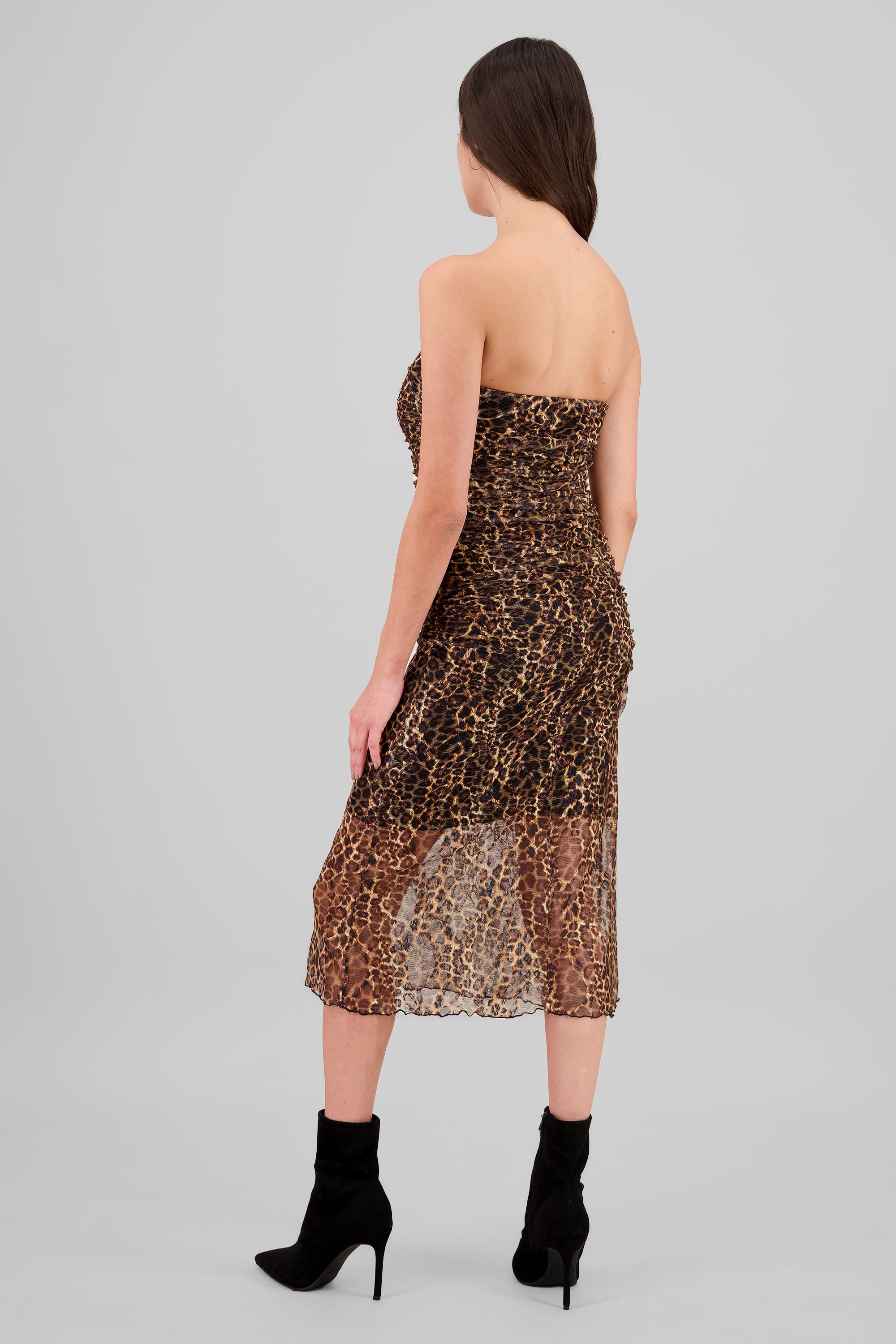 Animal Print Midi Mesh Dress BROWN COMBO