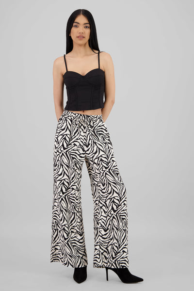 Elastic Detail Wide Leg Pants WHITE COMBO