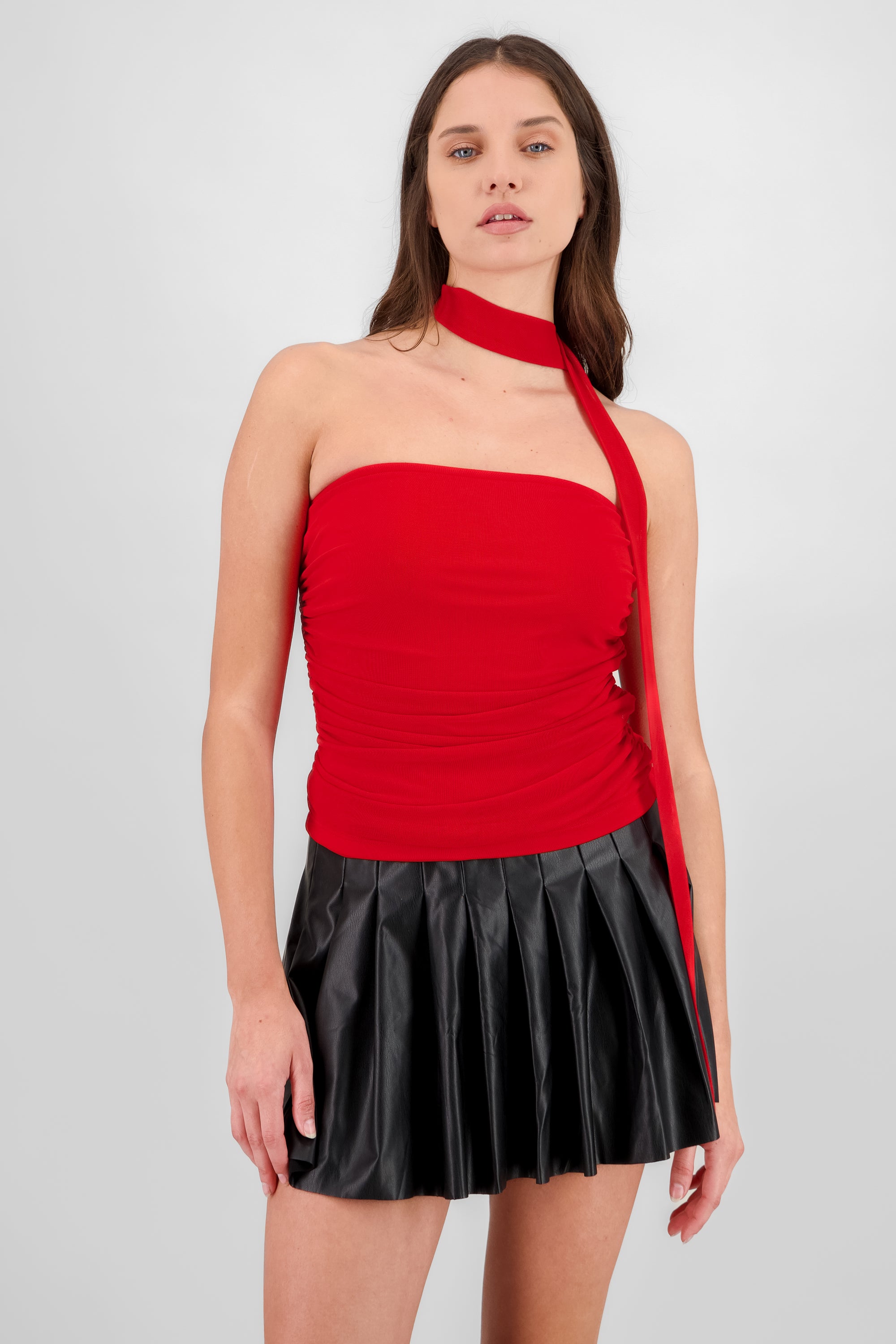 Draped Mesh Tube Top RED