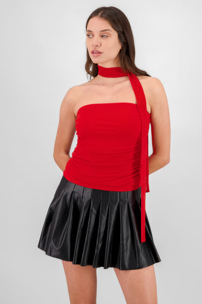 Draped Mesh Tube Top RED