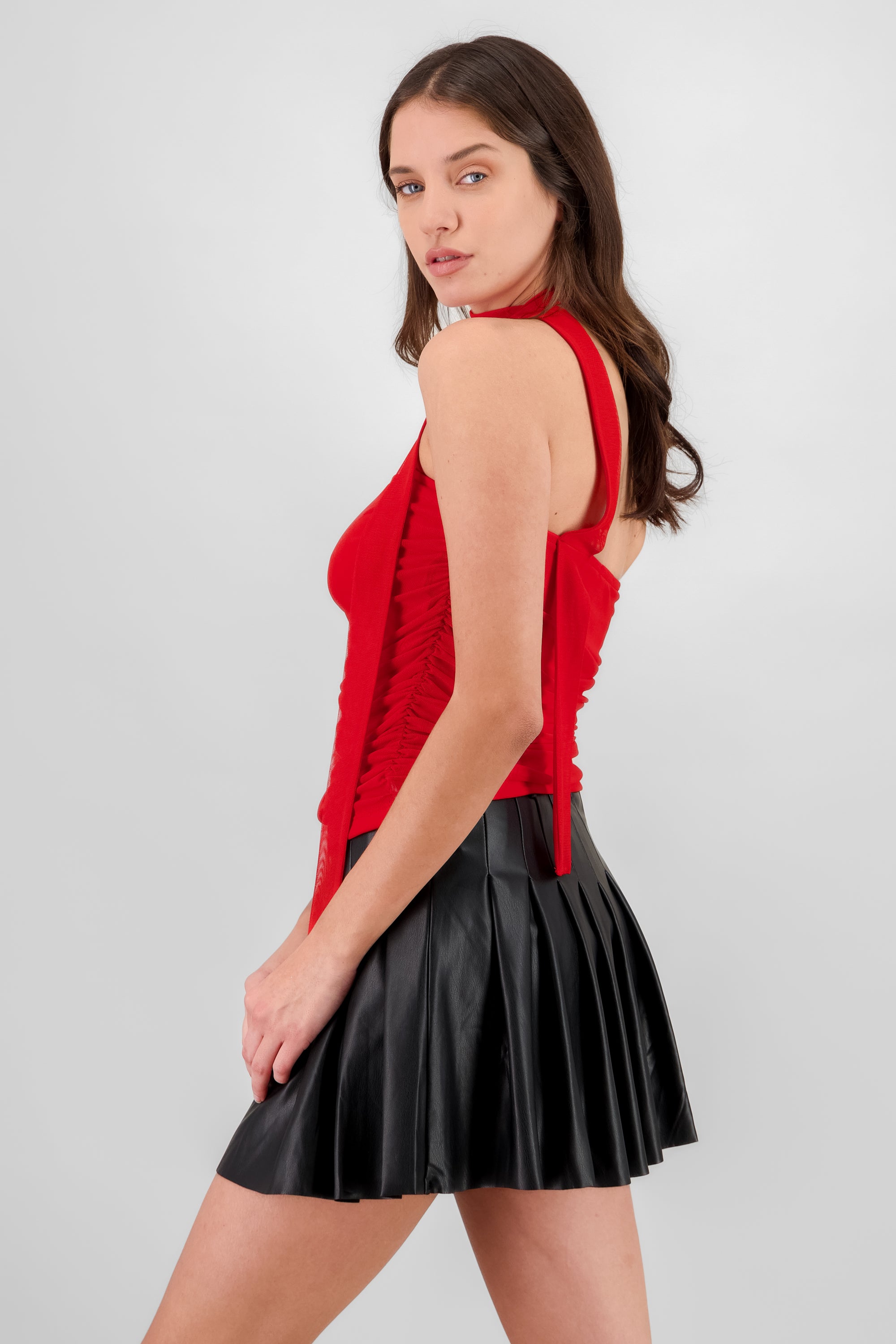 Draped Mesh Tube Top RED