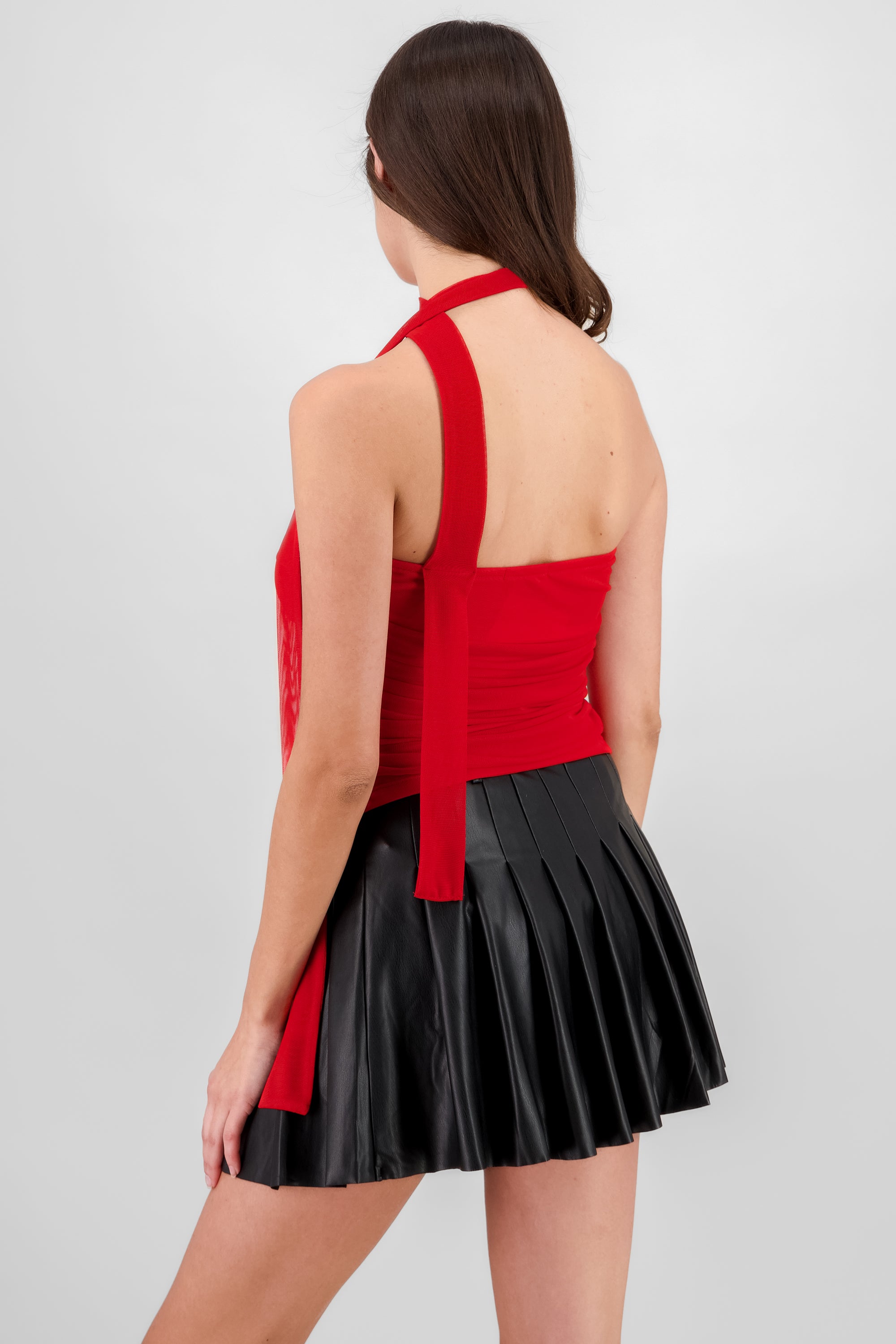 Draped Mesh Tube Top RED