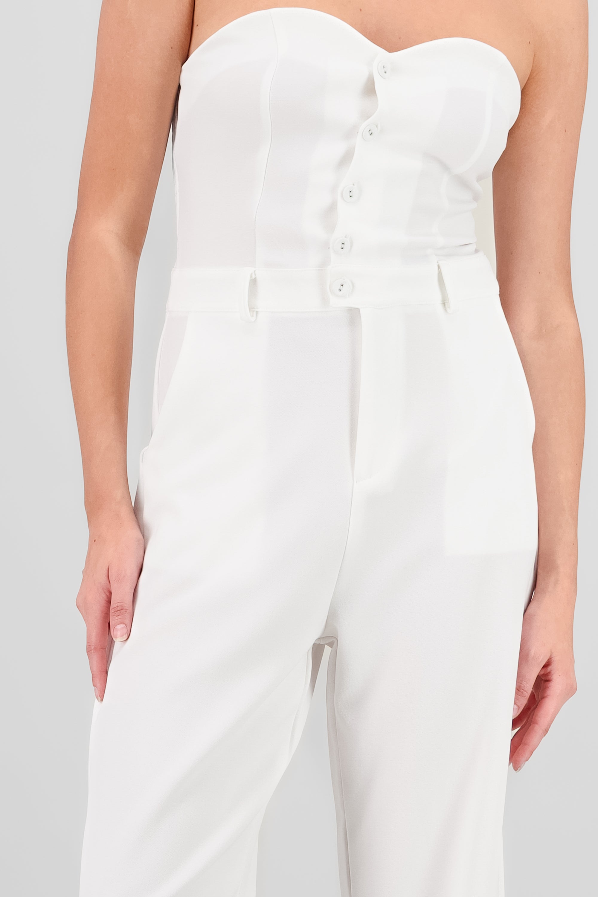 Strapless Jumpsuit with Buttons WHITE