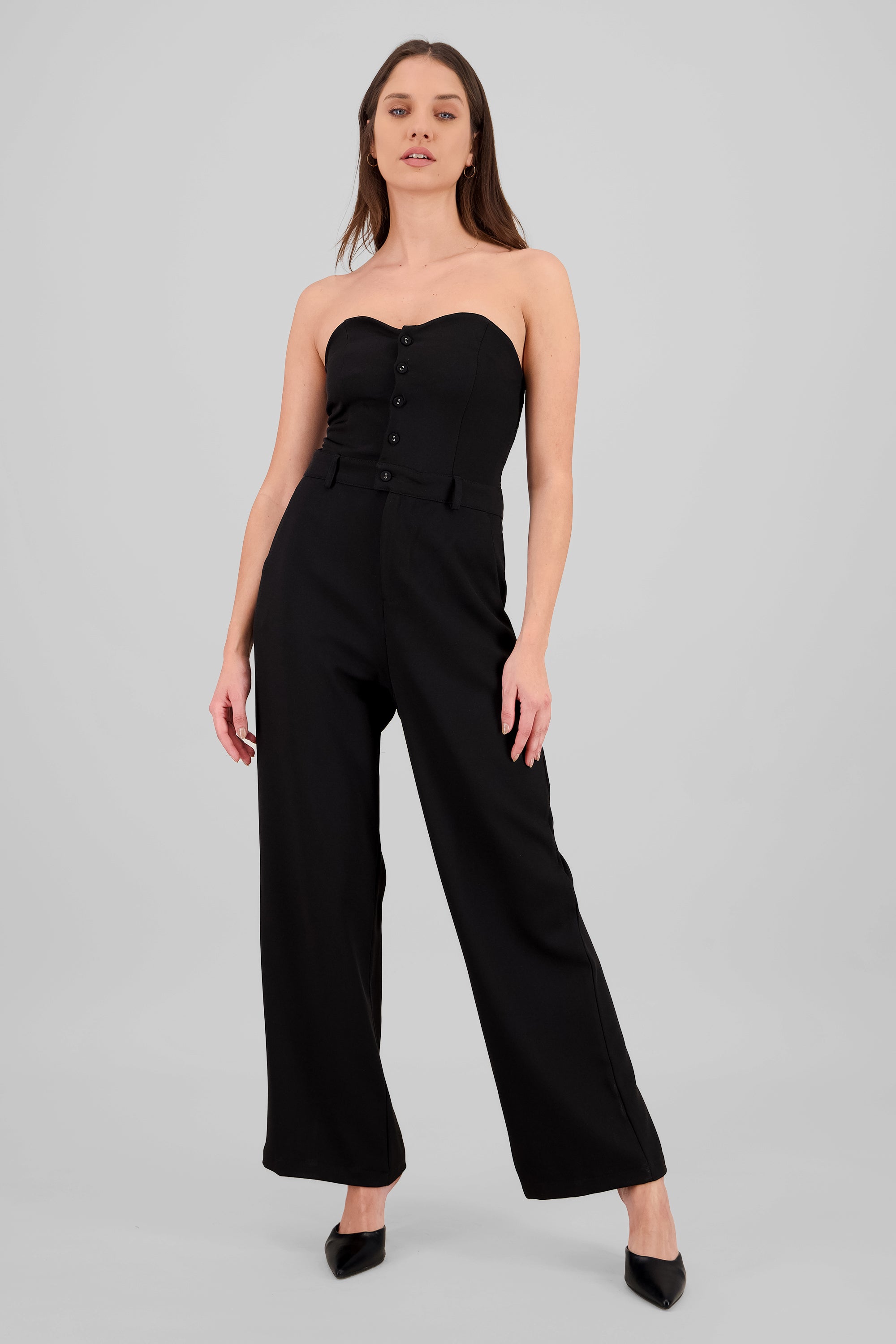 Strapless Jumpsuit with Buttons BLACK