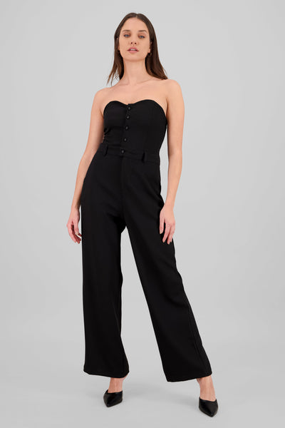 Strapless Jumpsuit with Buttons WHITE