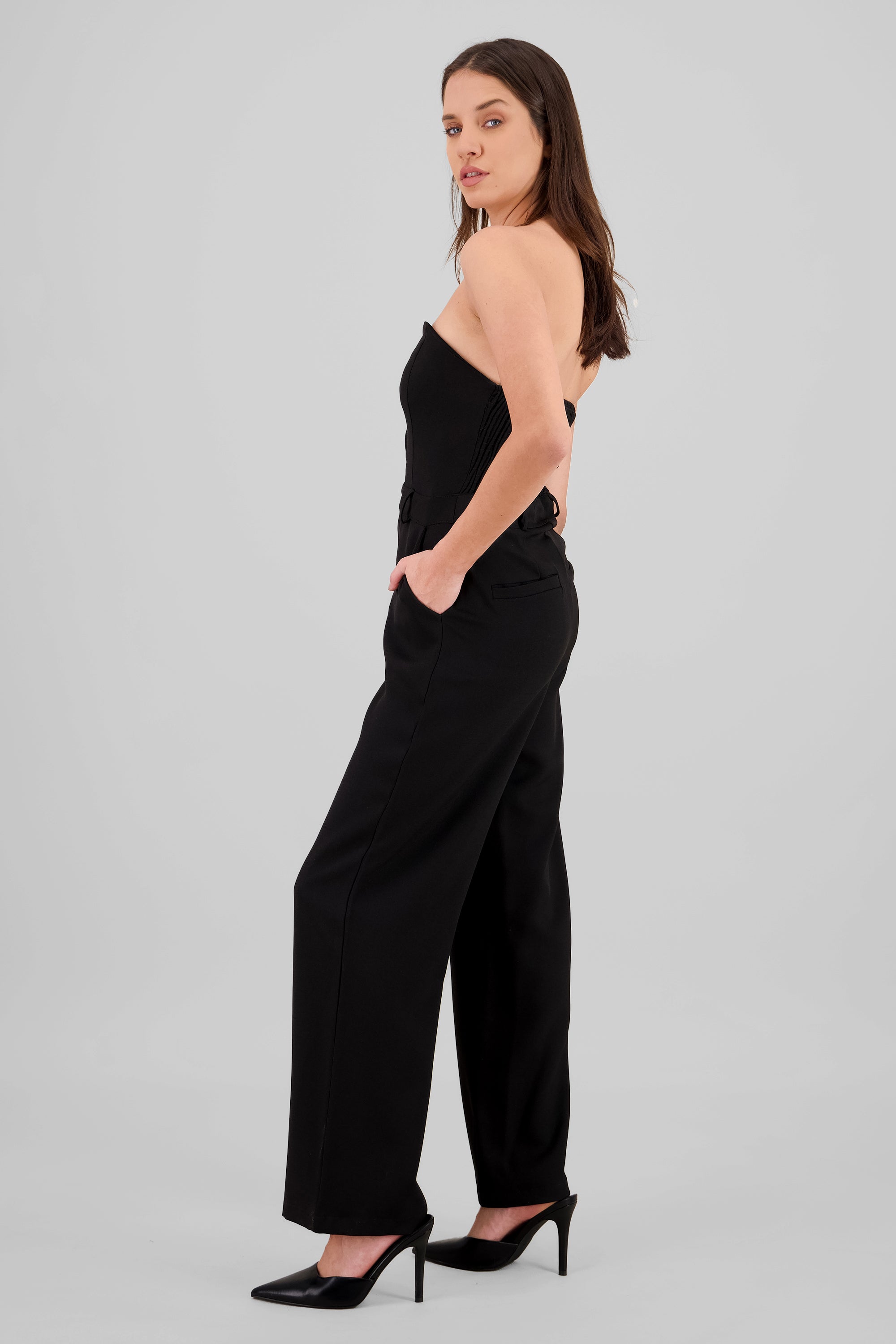 Strapless Jumpsuit with Buttons BLACK