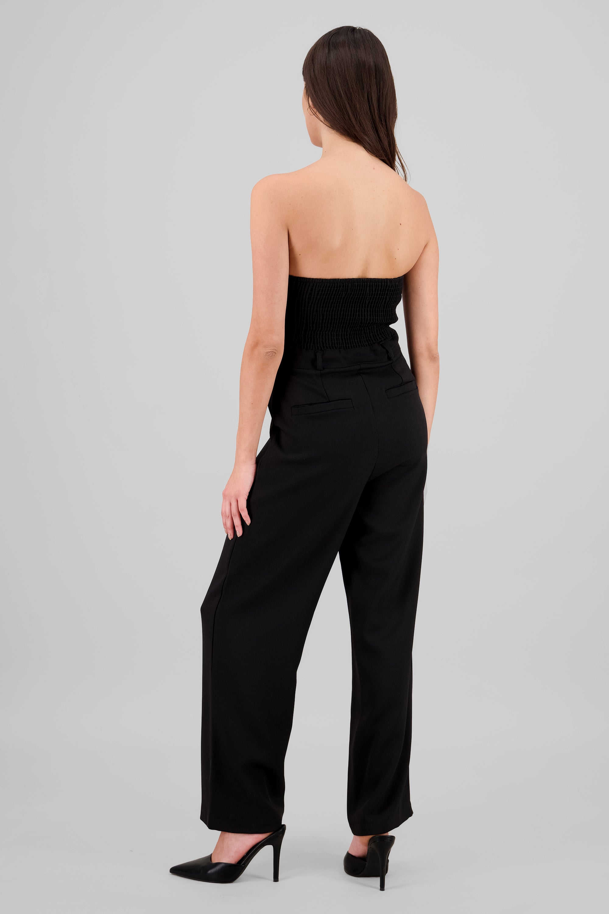 Strapless Jumpsuit with Buttons BLACK