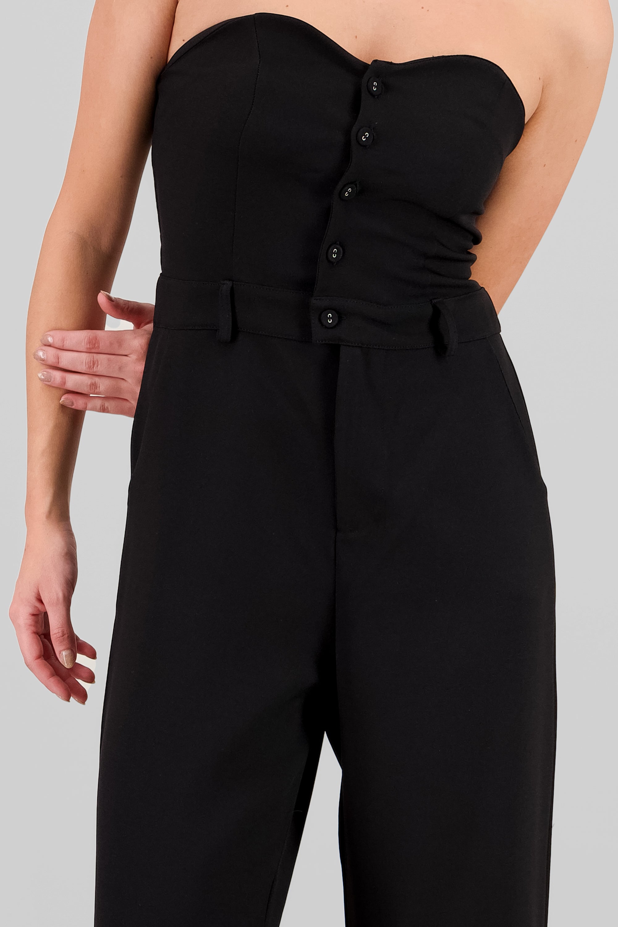 Strapless Jumpsuit with Buttons BLACK