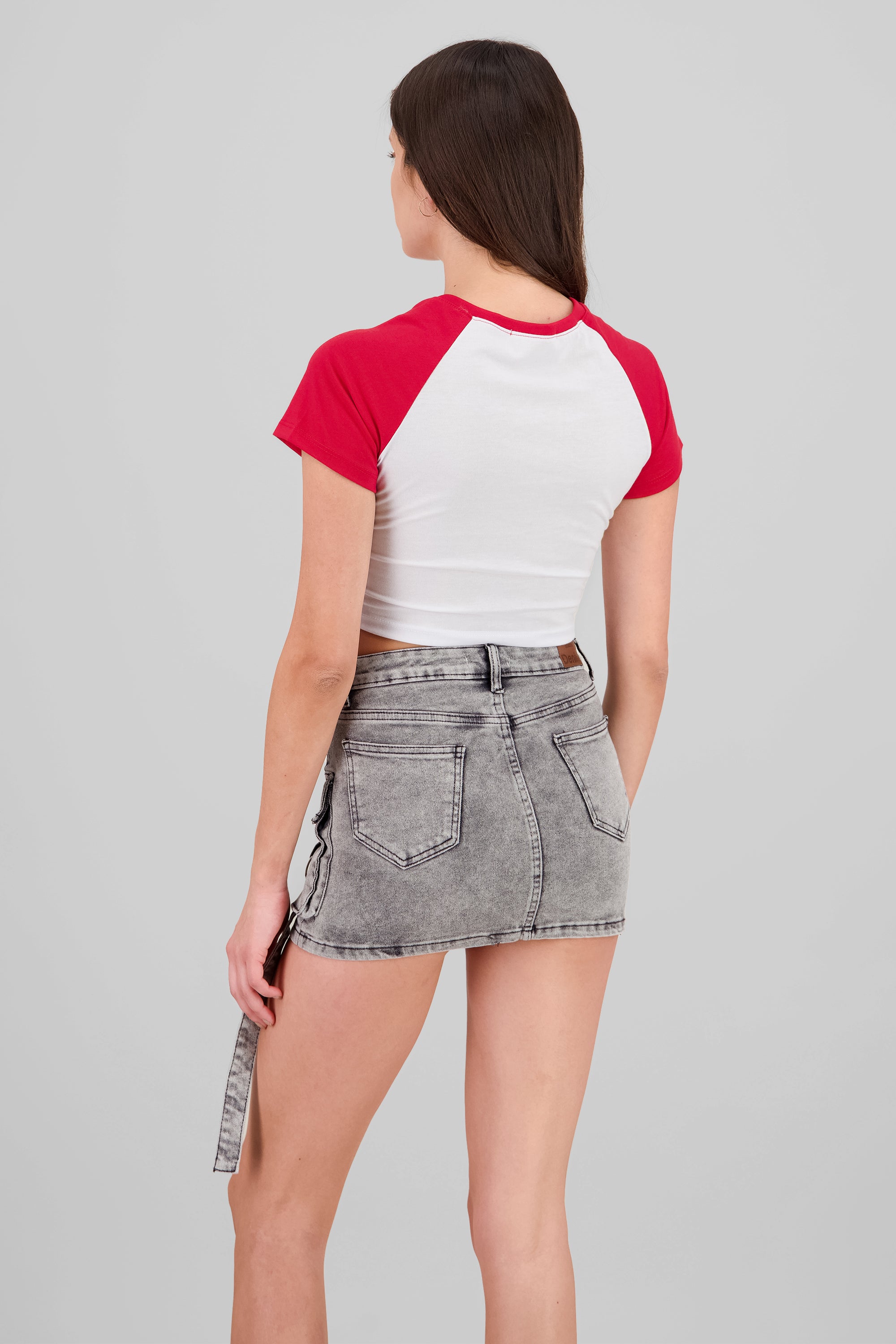 Contrast Sleeves Cherry Crop Top RED COMBO