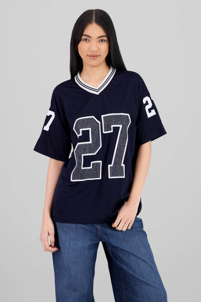 Glitter Number Sports T Shirt NAVY