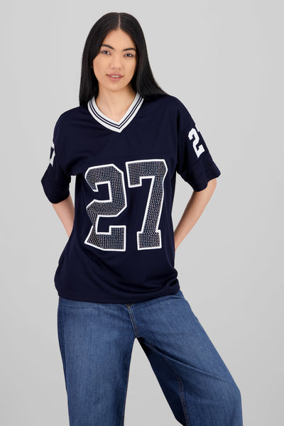 Glitter Number Sports T Shirt NAVY