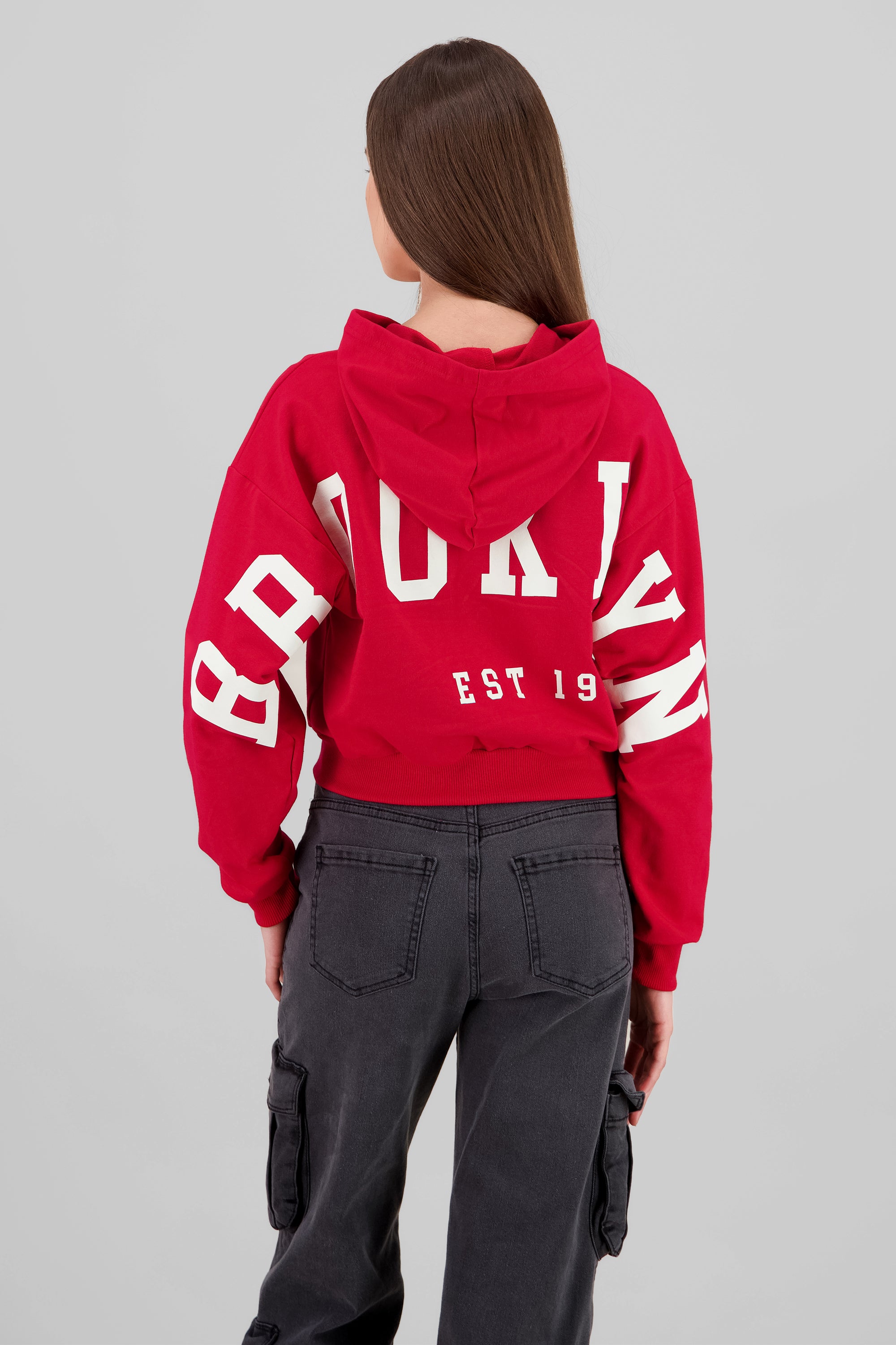 Cropped Zip-Up Sweatshirt with Back Print RED