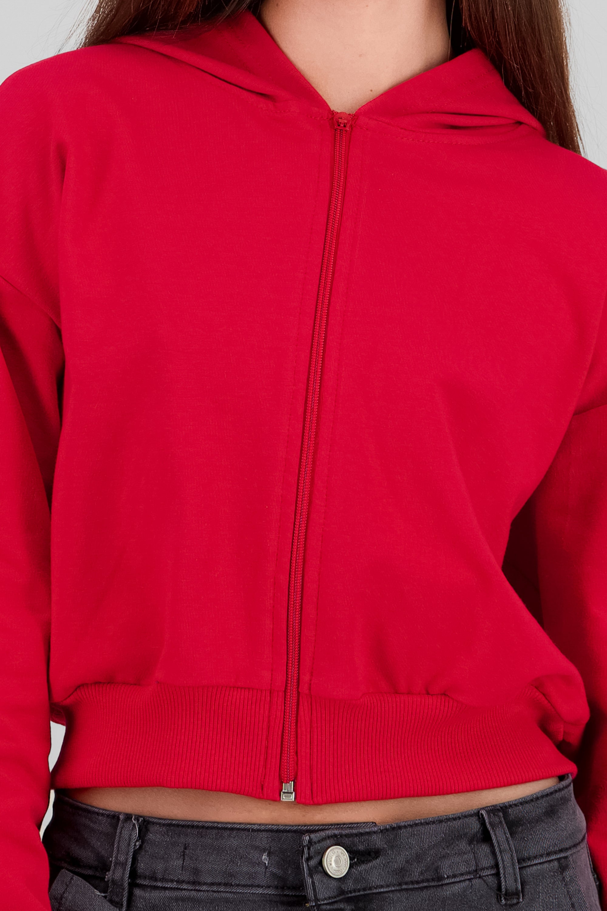 Cropped Zip-Up Sweatshirt with Back Print RED