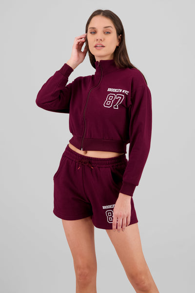 Cropped High Neck Brooklyn Sweatshirt PLUM