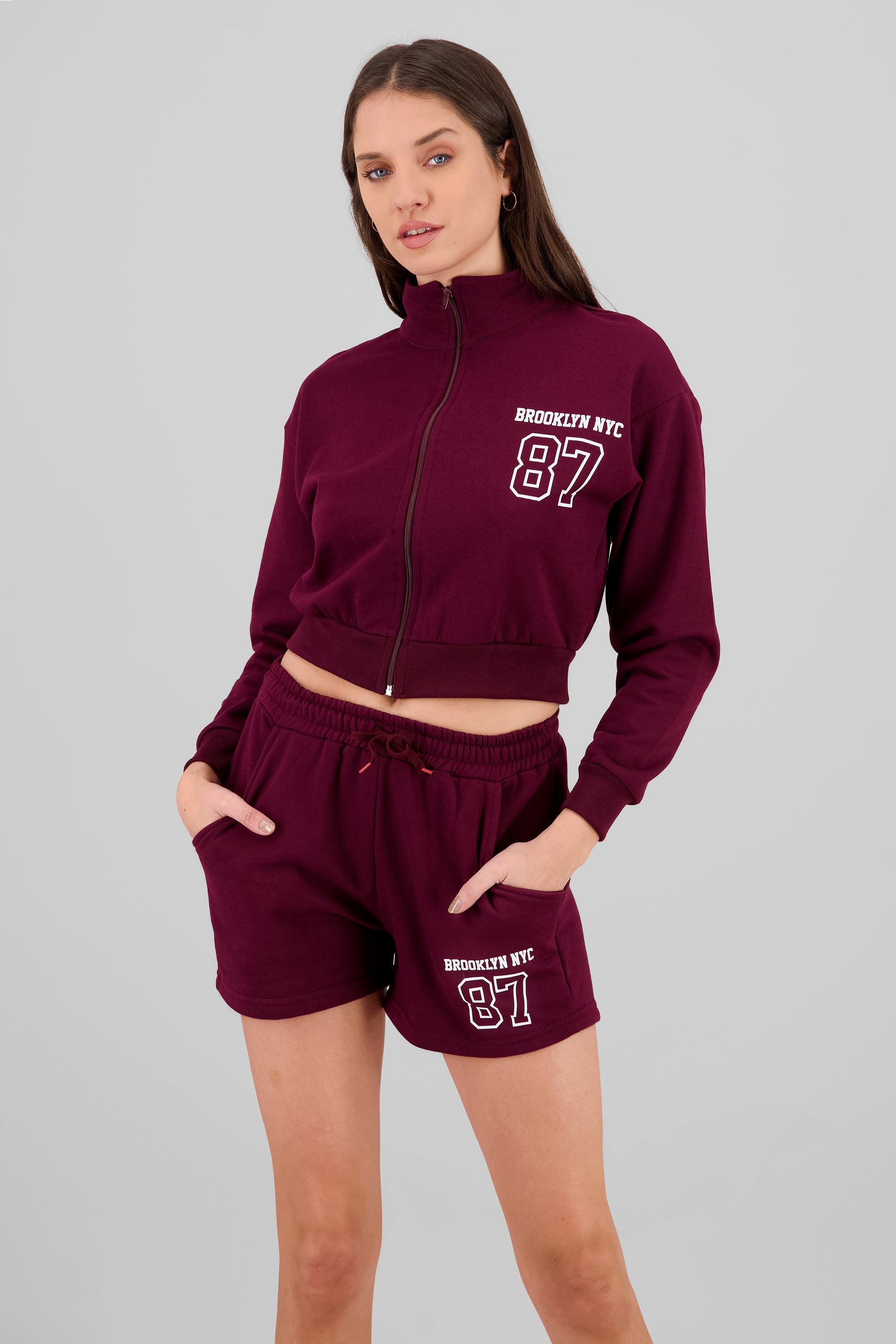 Cropped High Neck Brooklyn Sweatshirt PLUM