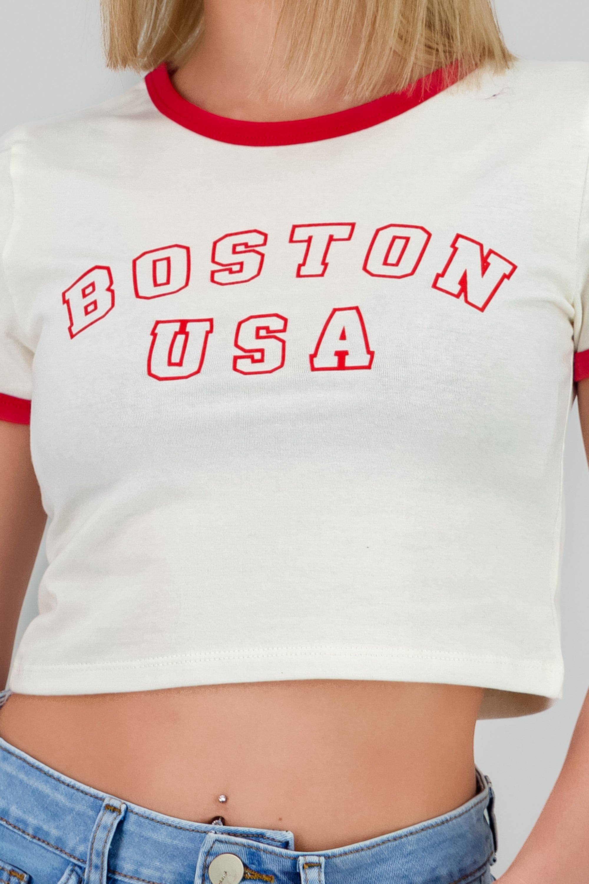 Boston Contrast Trim T Shirt WHITE