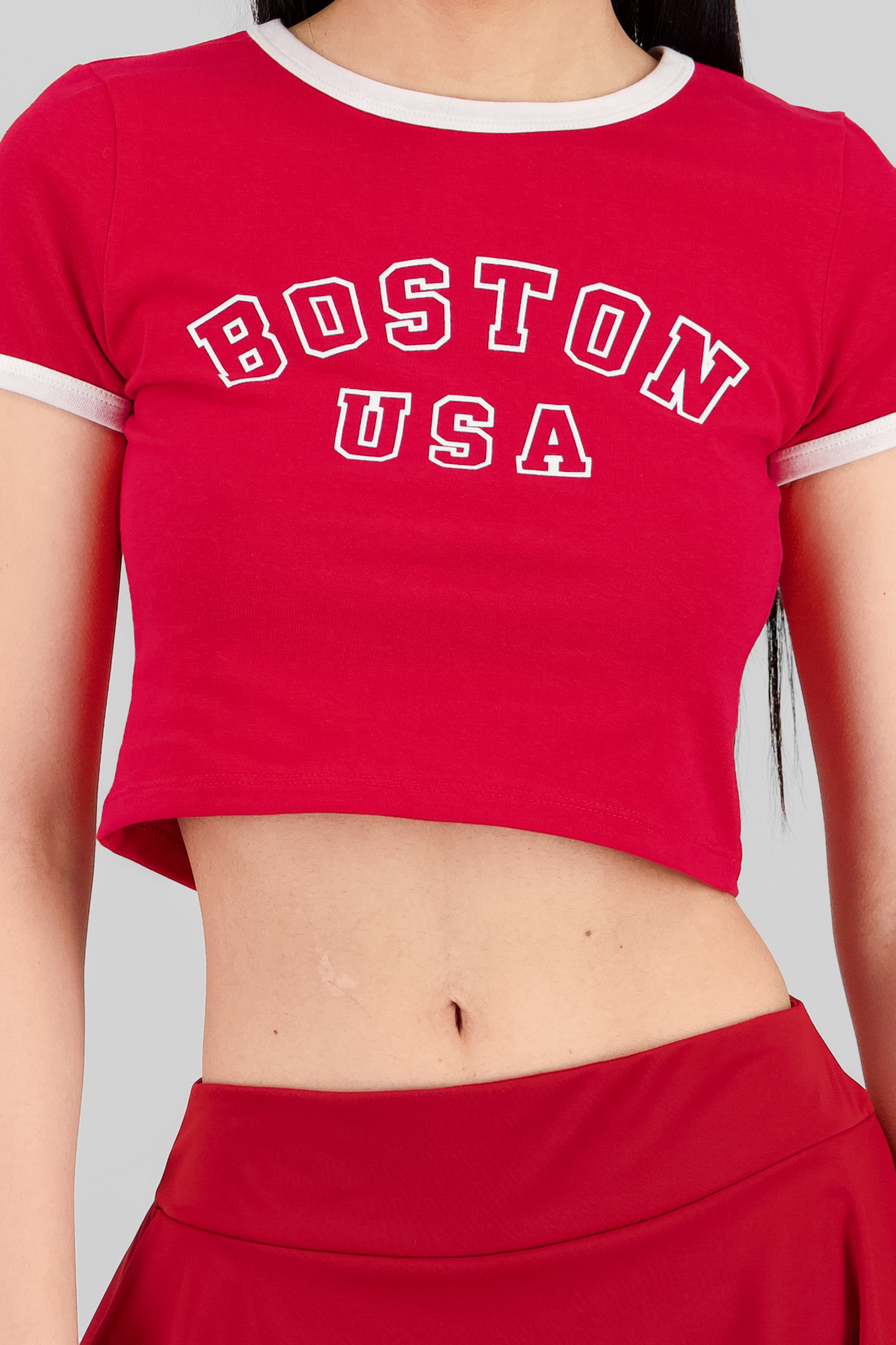 Boston Contrast Trim T Shirt RED