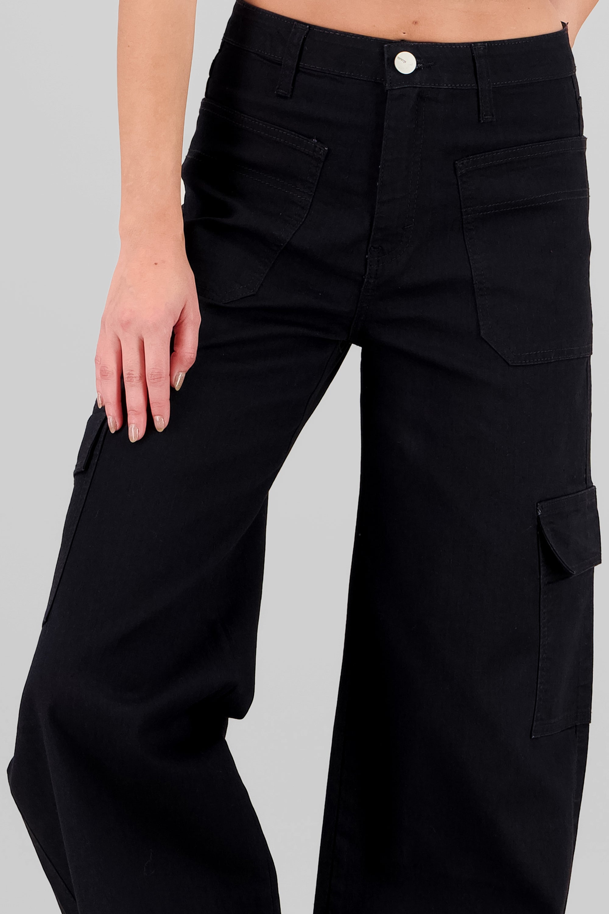 Two Patch Pockets Cargo Jeans BLACK