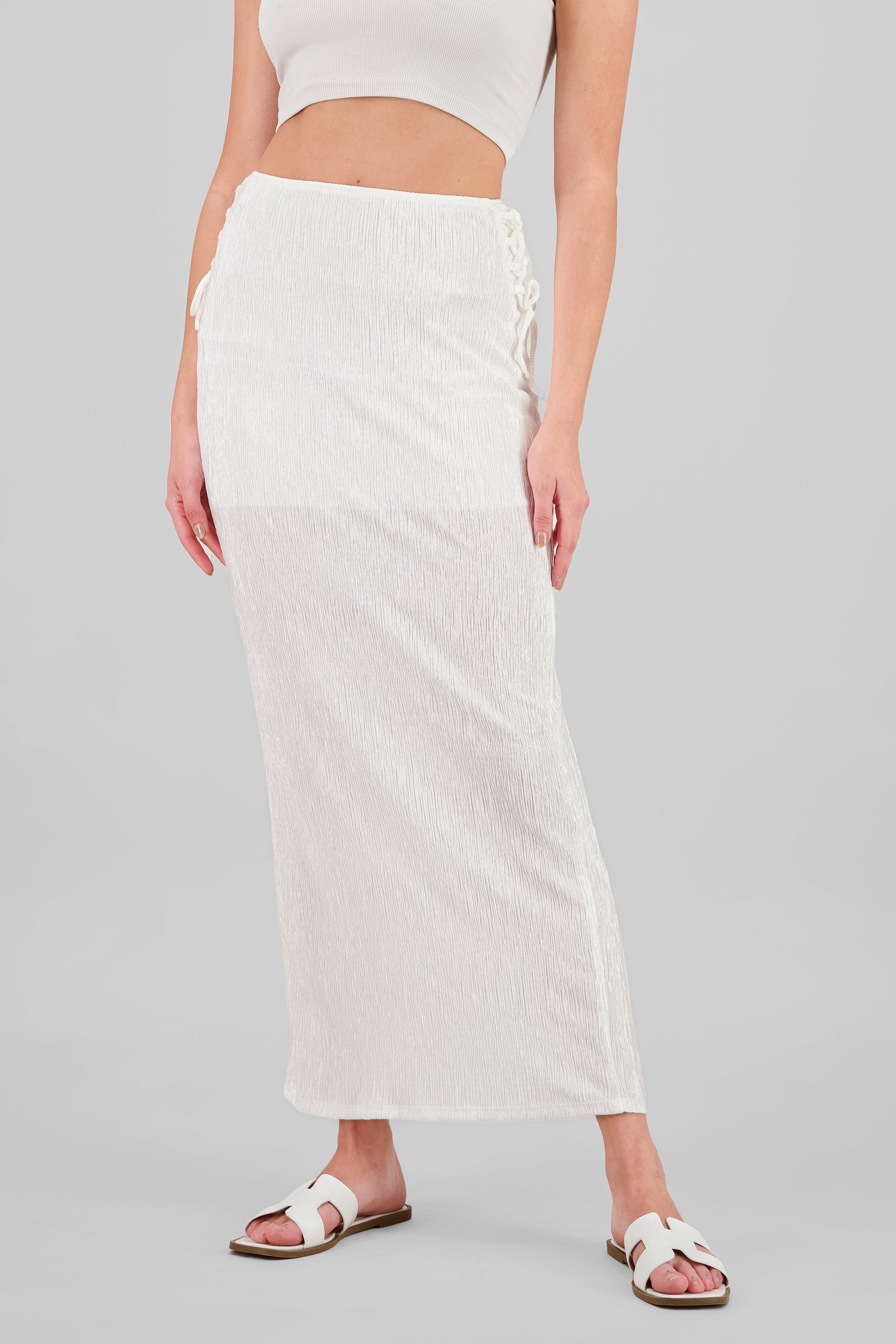 Textured Midi Skirt WHITE