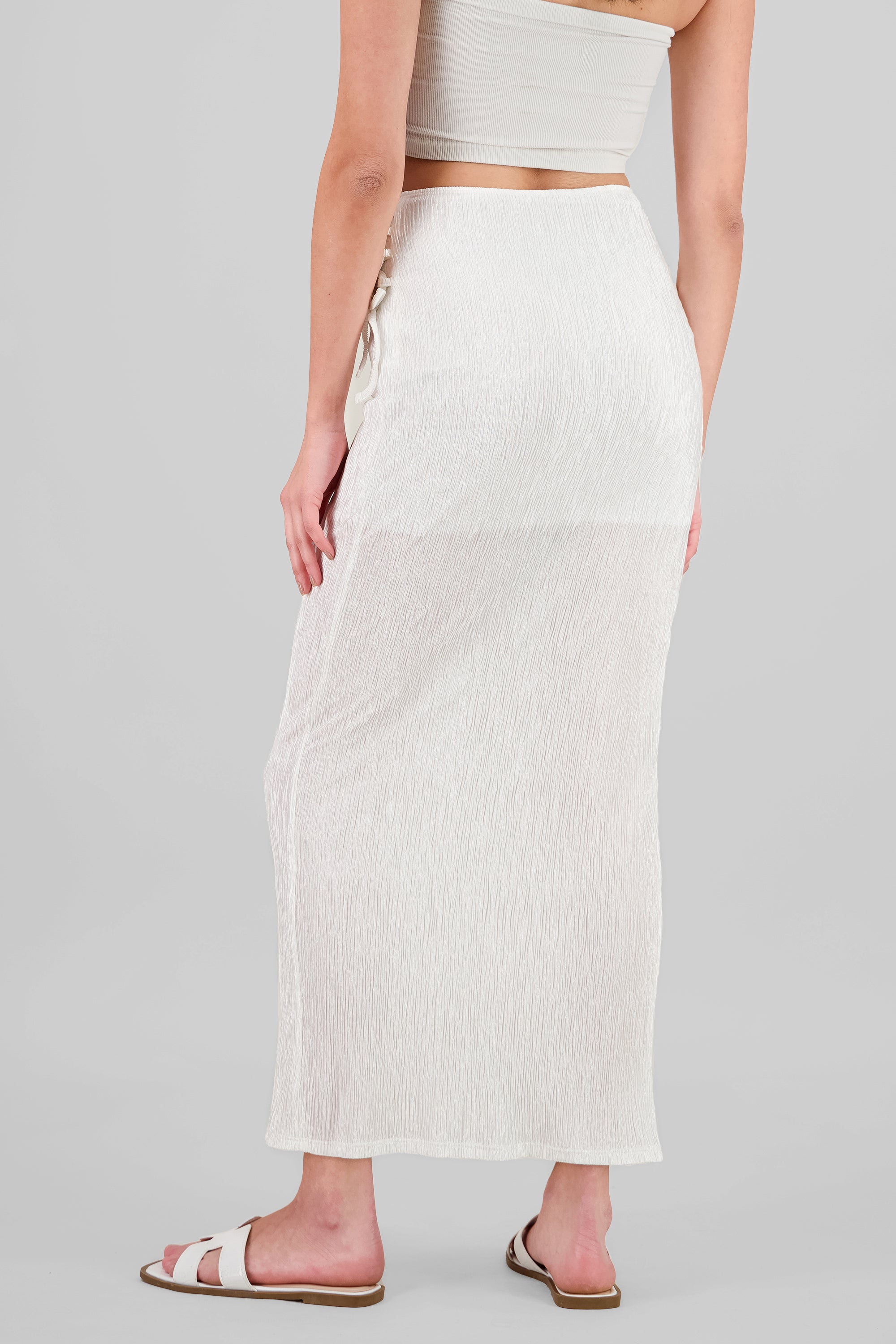 Textured Midi Skirt WHITE