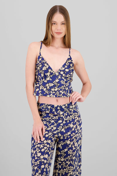 Floral Printed Strappy Top BLUE COMBO