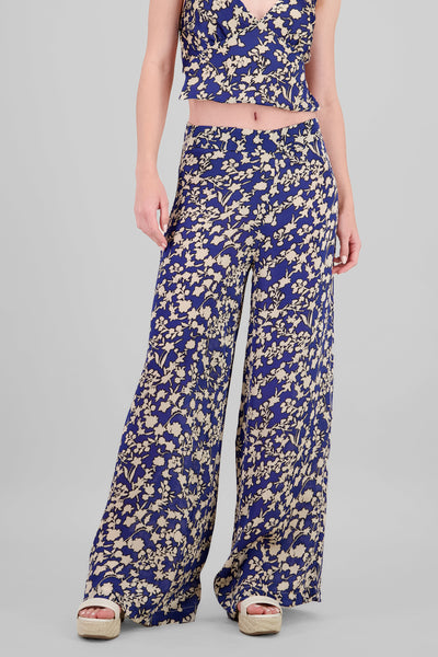 Wide Leg Floral Printed Pants BLUE COMBO