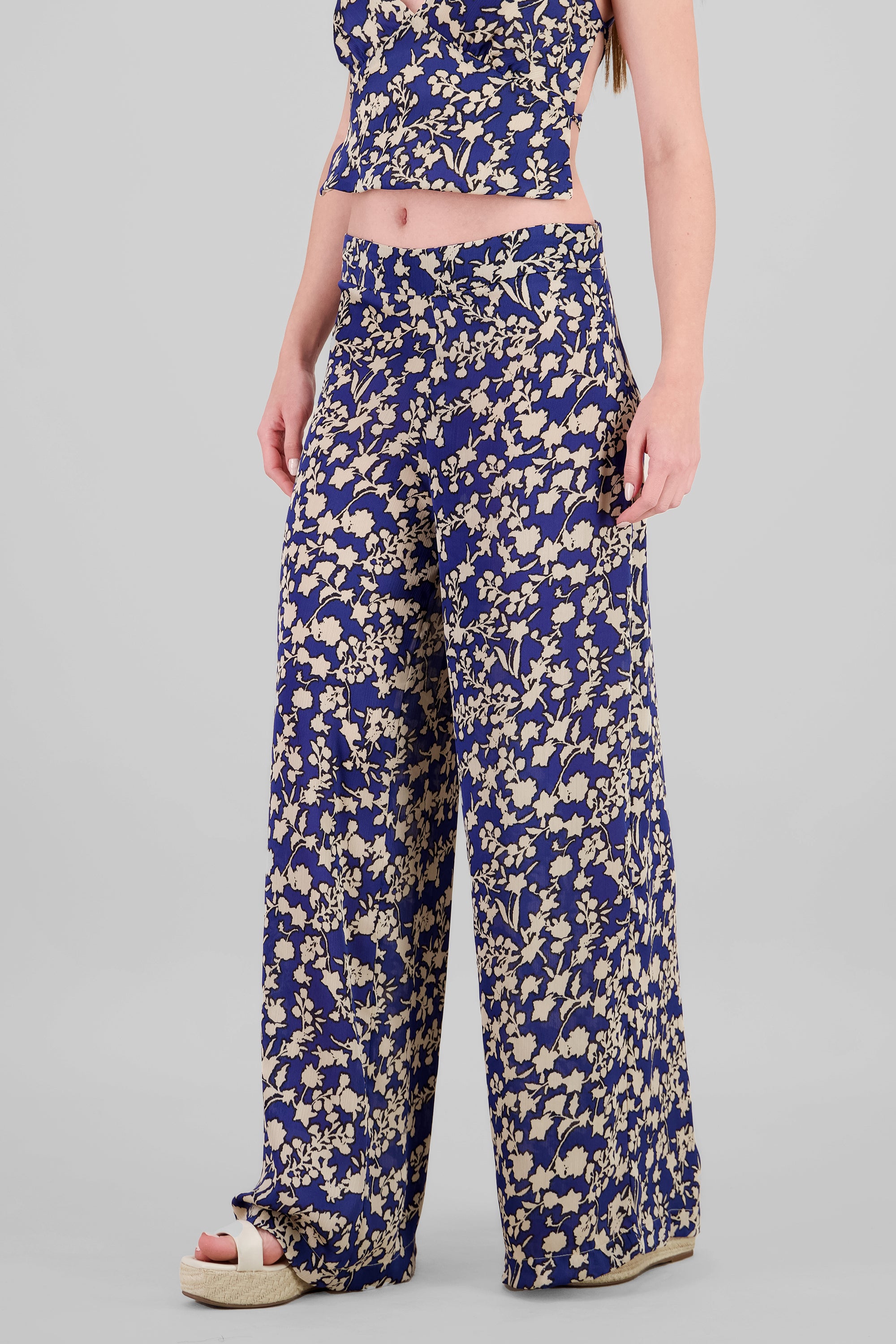 Wide Leg Floral Printed Pants BLUE COMBO