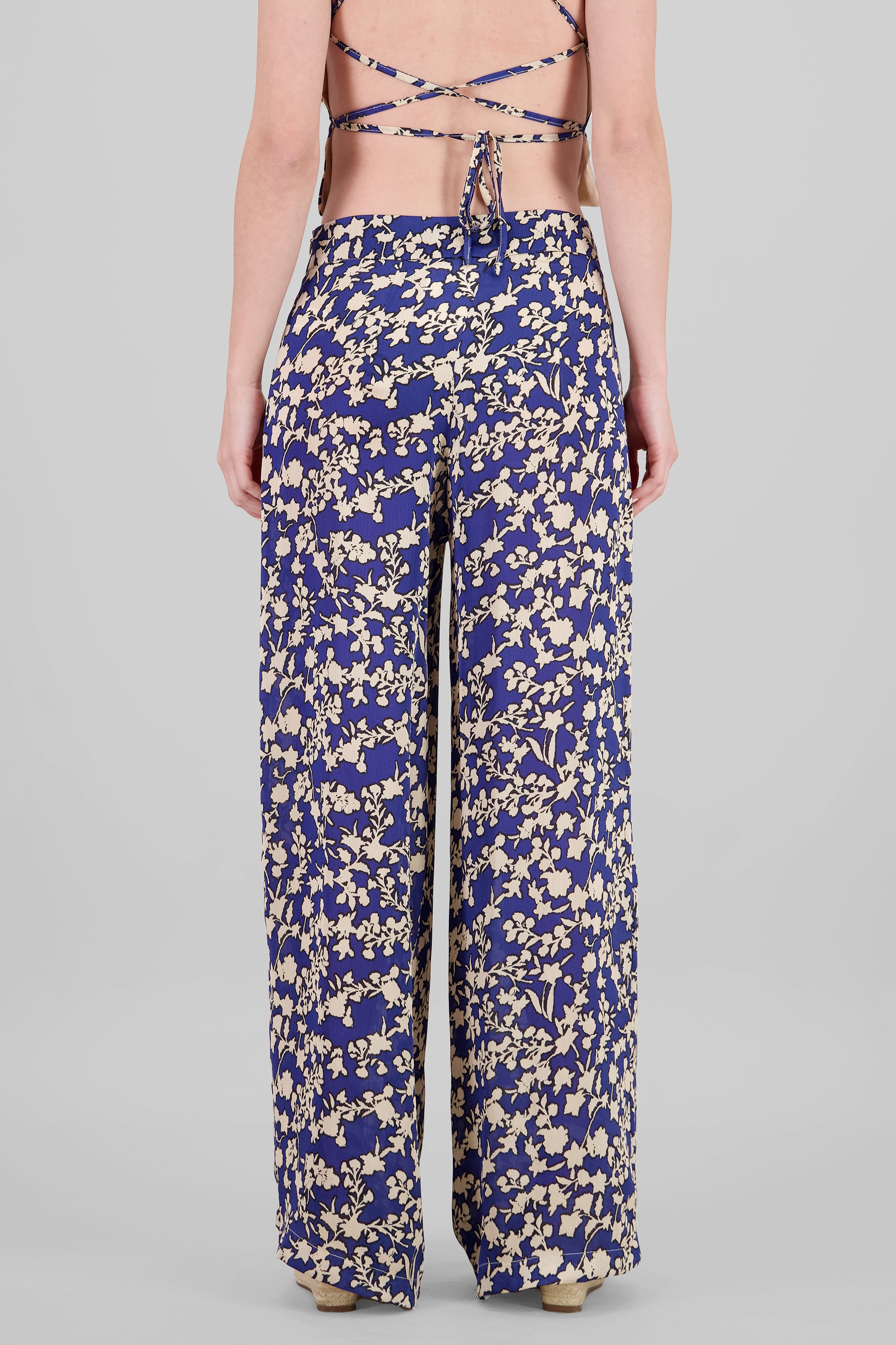 Wide Leg Floral Printed Pants BLUE COMBO