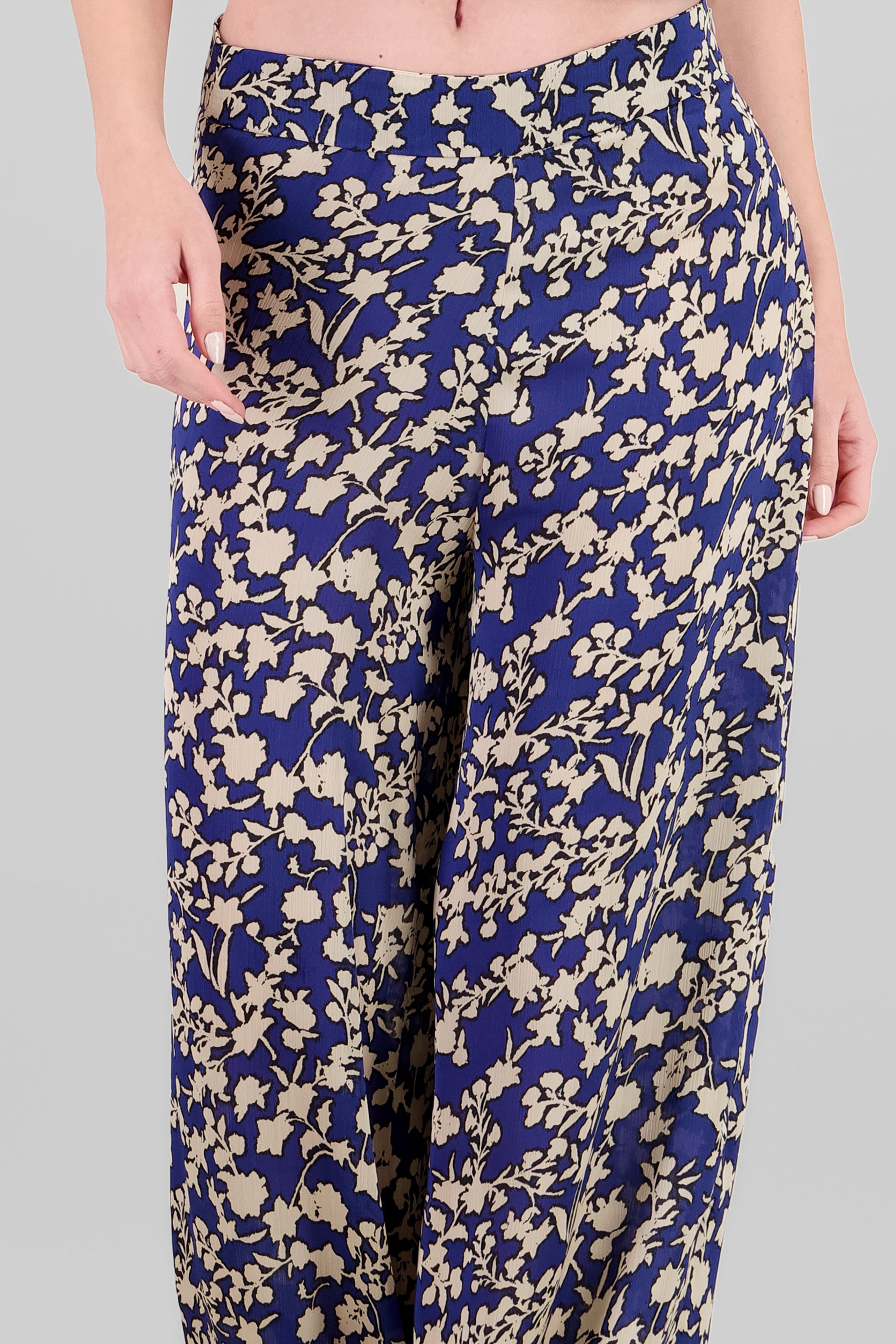 Wide Leg Floral Printed Pants BLUE COMBO