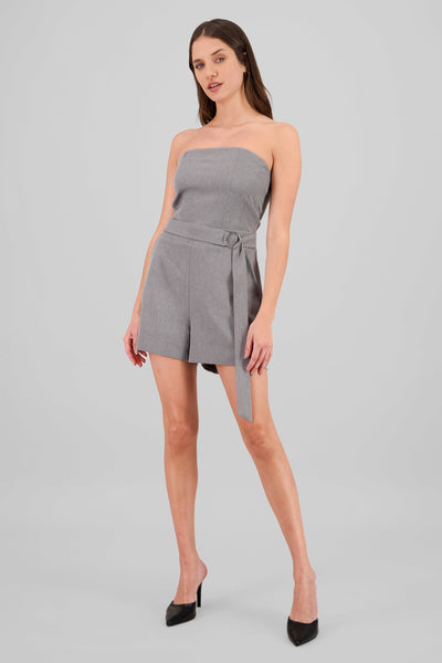 Belt Detail Strapless Romper GRAY