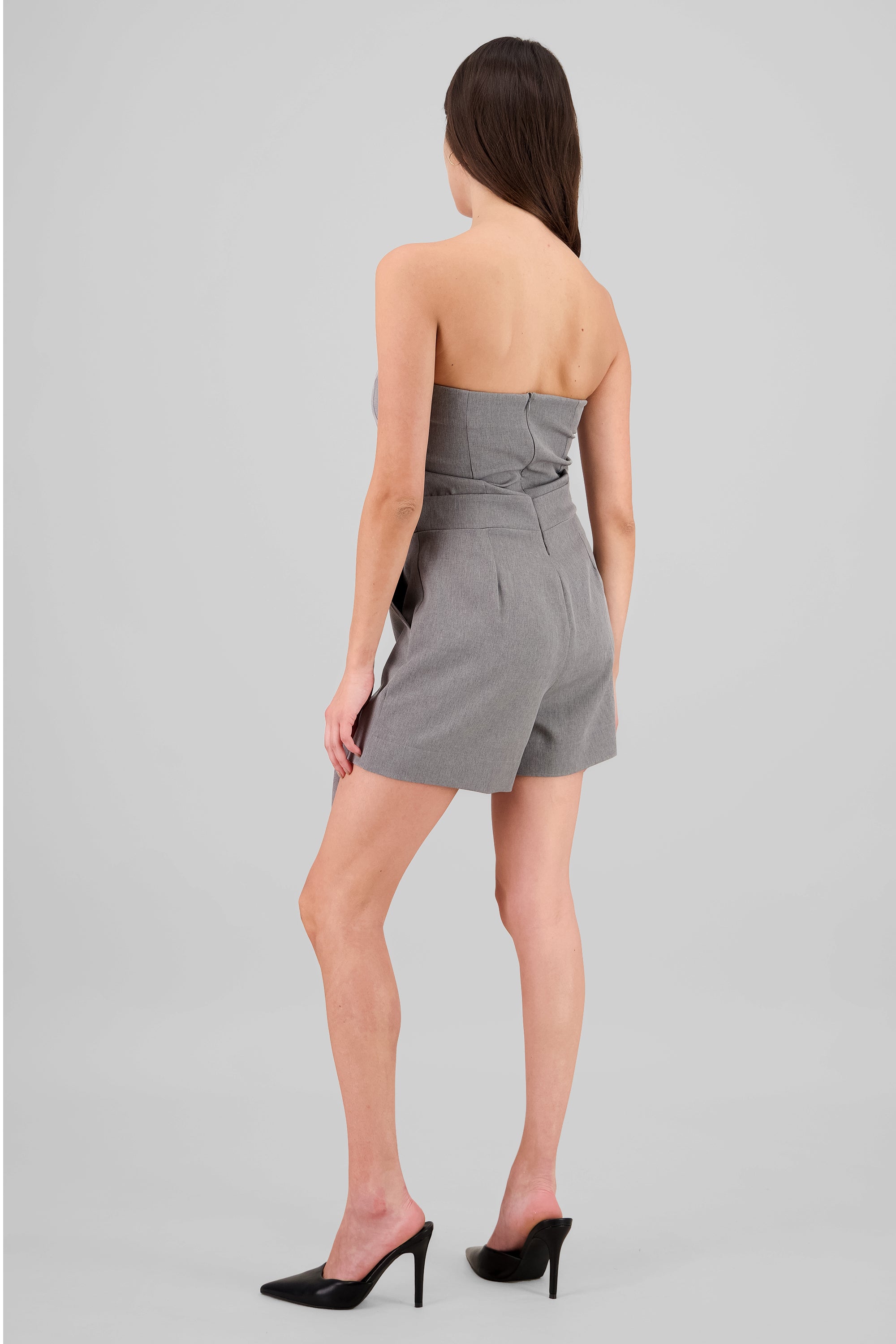 Belt Detail Strapless Romper GRAY