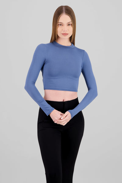 Neck Detail Long Sleeve Top BRIGHT SKY BLUE