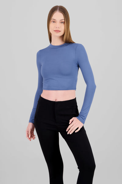 Neck Detail Long Sleeve Top BRIGHT SKY BLUE