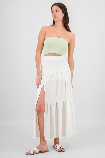 Slit and Ruffle Maxi Skirt WHITE