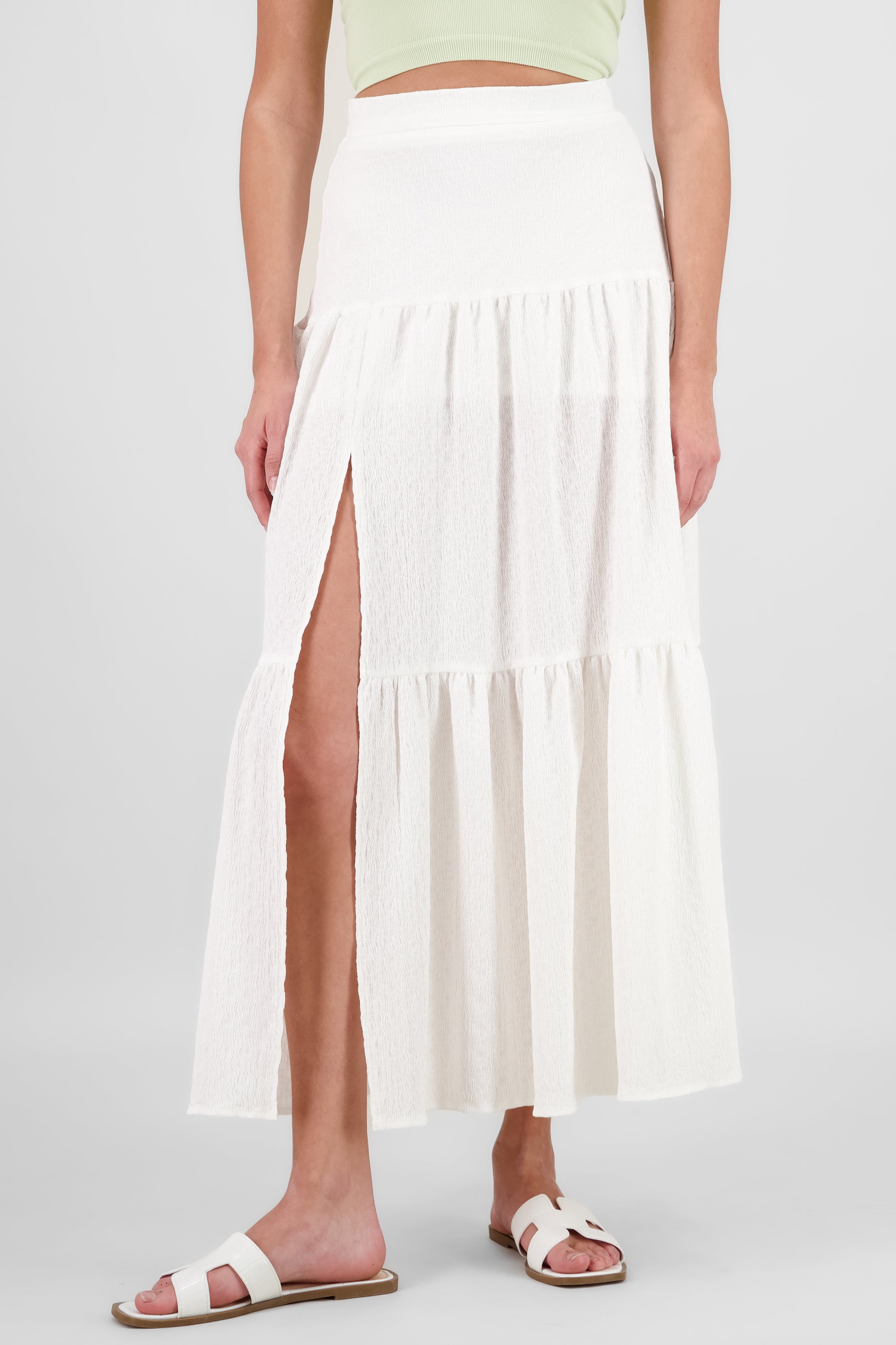 Slit and Ruffle Maxi Skirt WHITE