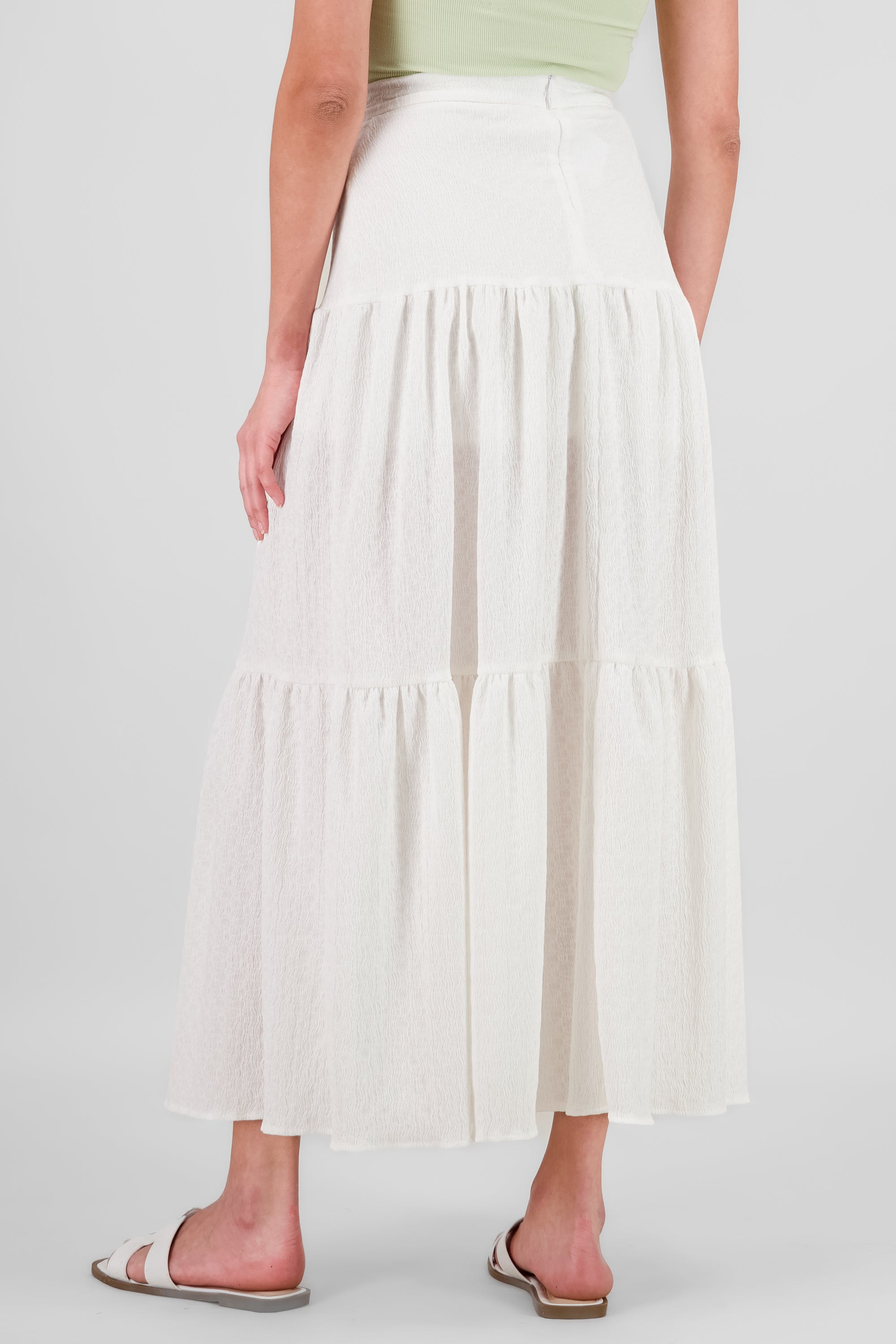 Slit and Ruffle Maxi Skirt WHITE