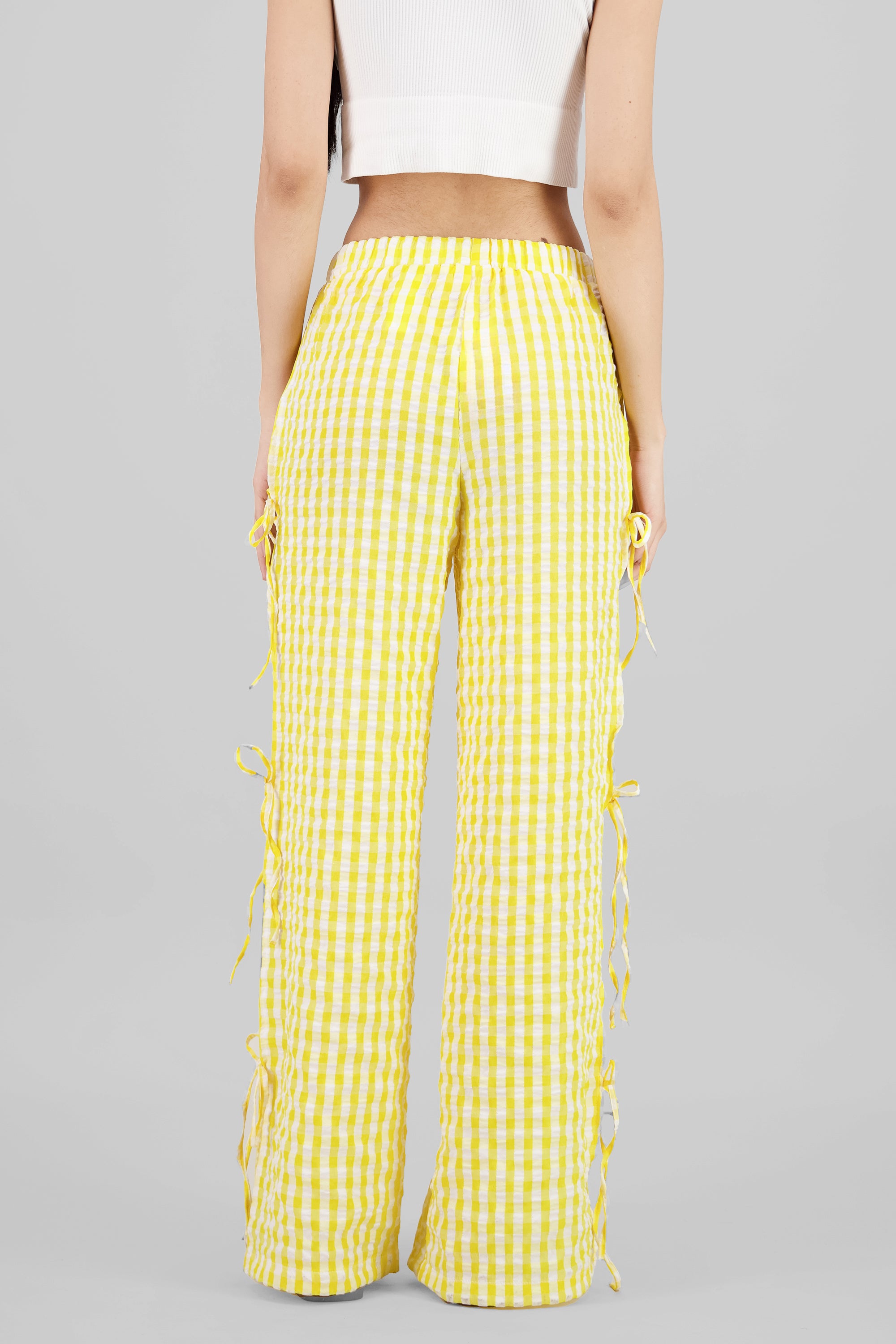 Side Bows Gingham Pants YELLOW