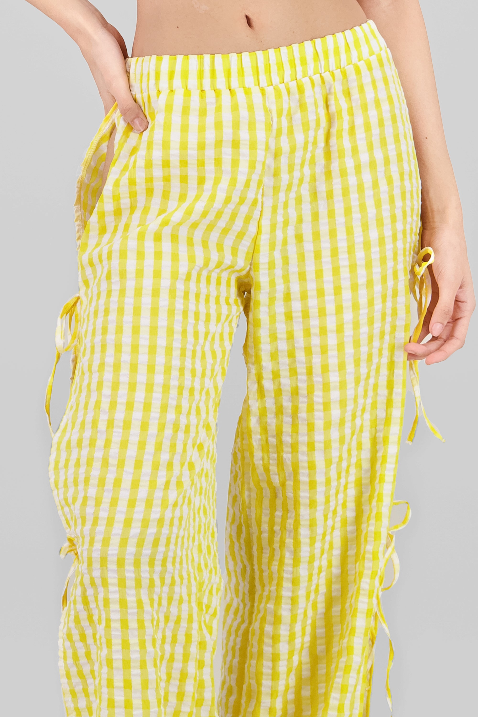 Side Bows Gingham Pants YELLOW