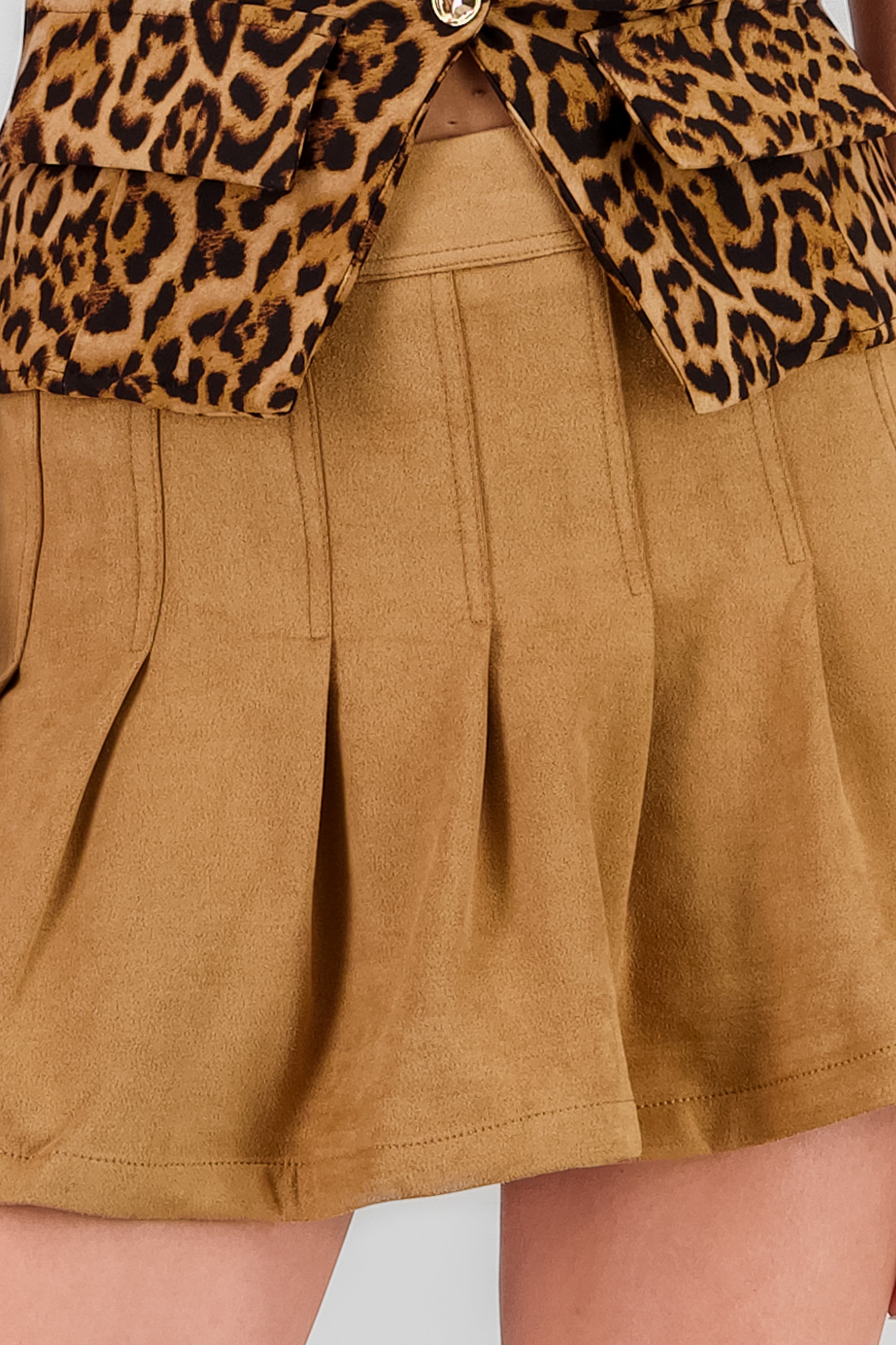 Pleated Suede Skirt CAMEL