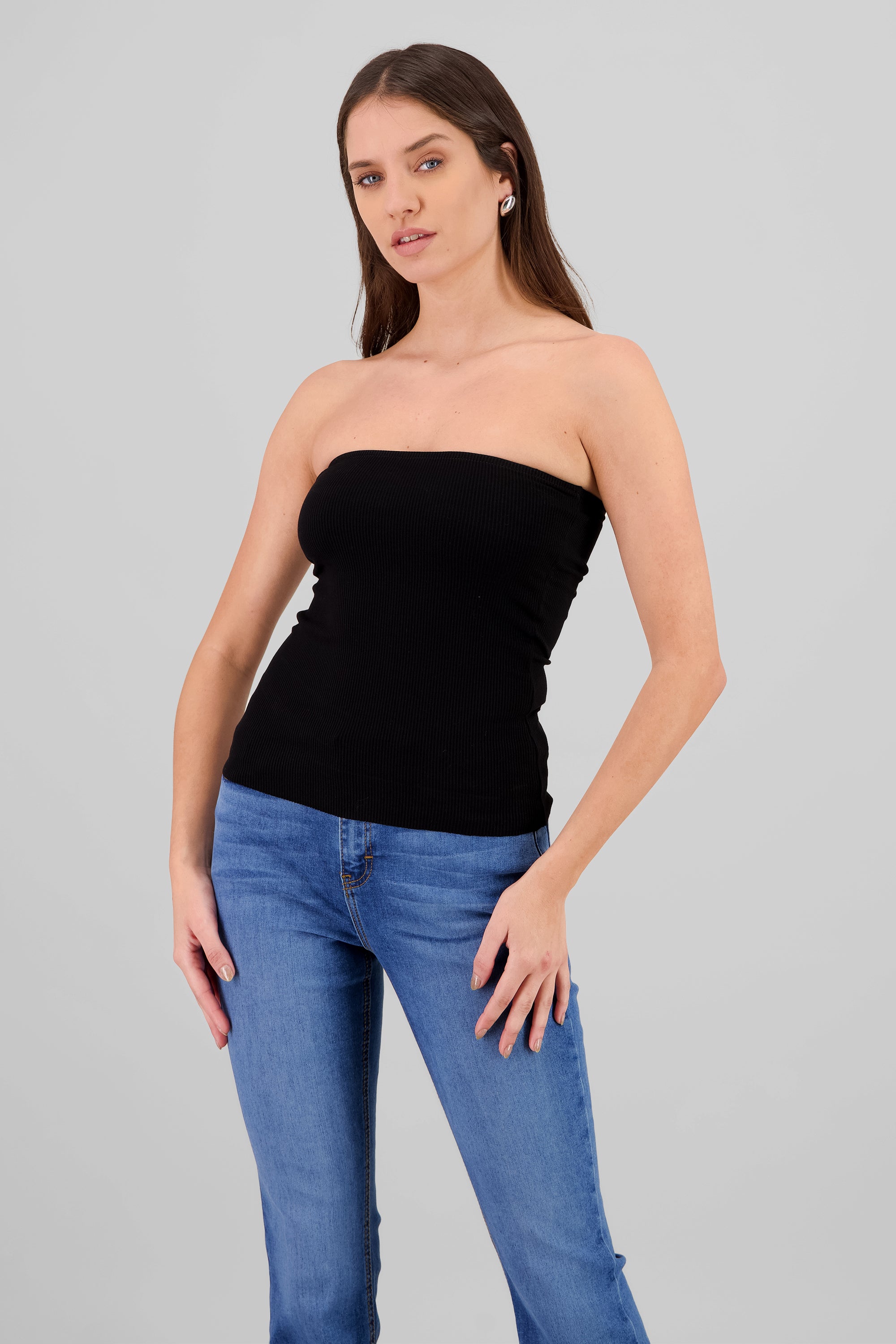 Long Ribbed Tube Top BLACK